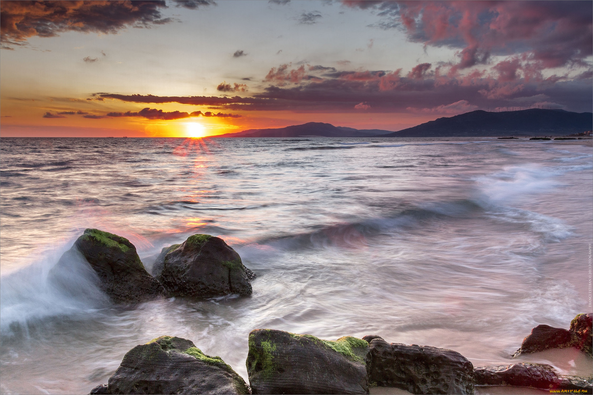 природа, побережье, берег, закат, море