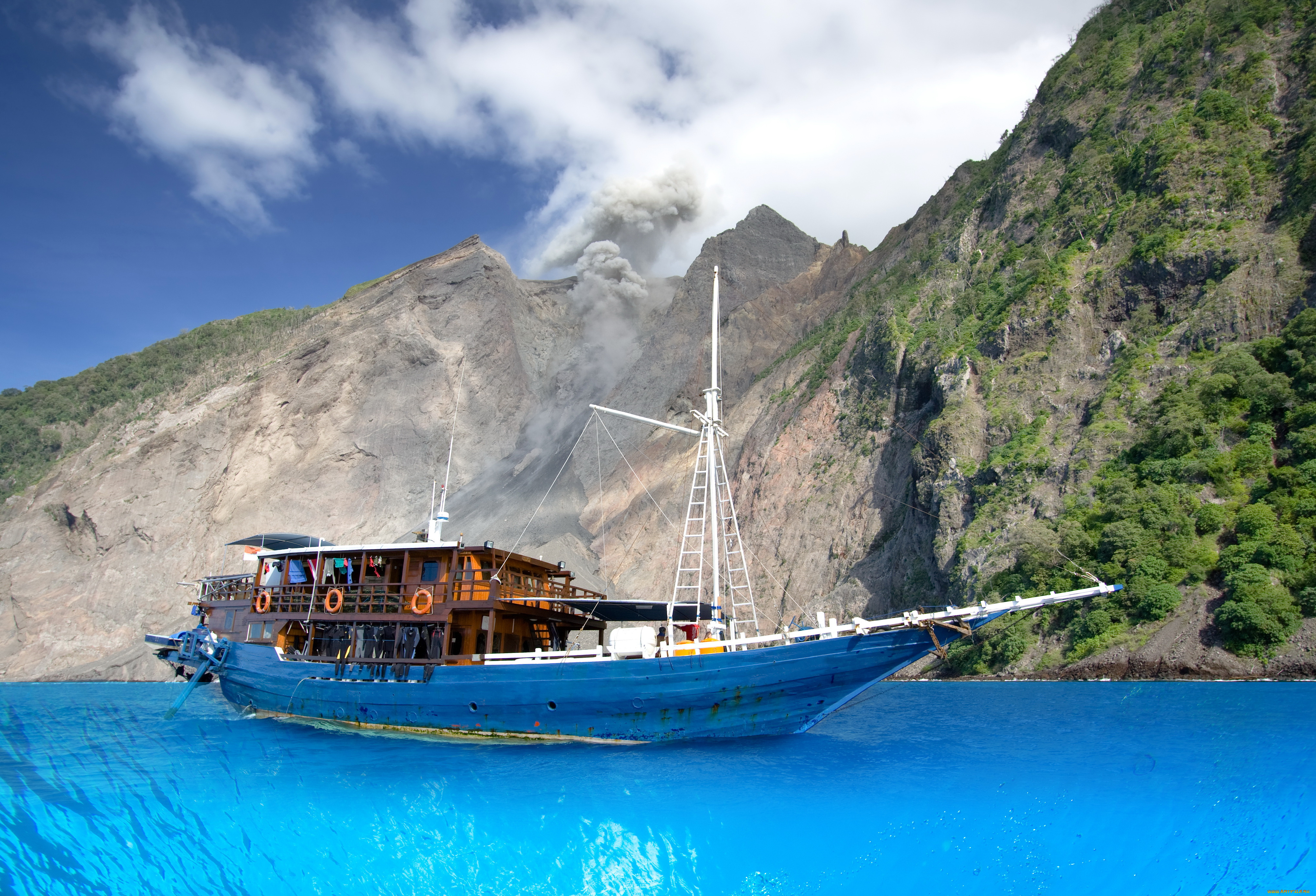 корабли, Яхты, яхта, горы, море