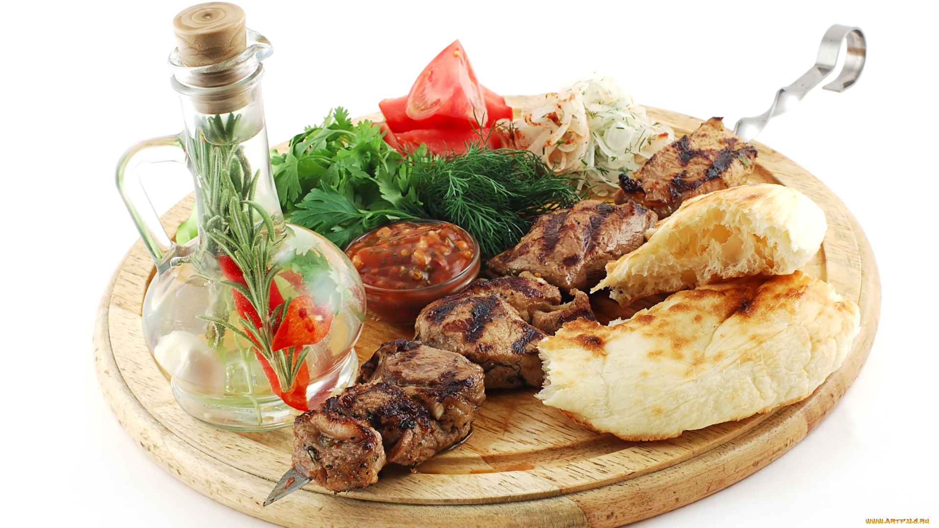 еда, шашлык, , барбекю, водка, зелень, мясо, соус