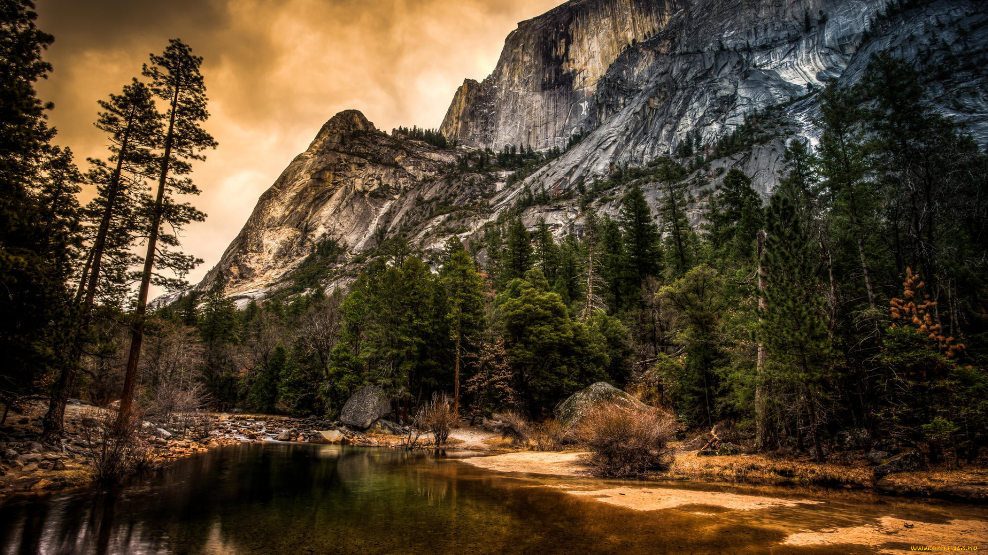 природа, горы, national, park, yosemite, река, деревья, скалы, йосемити, california
