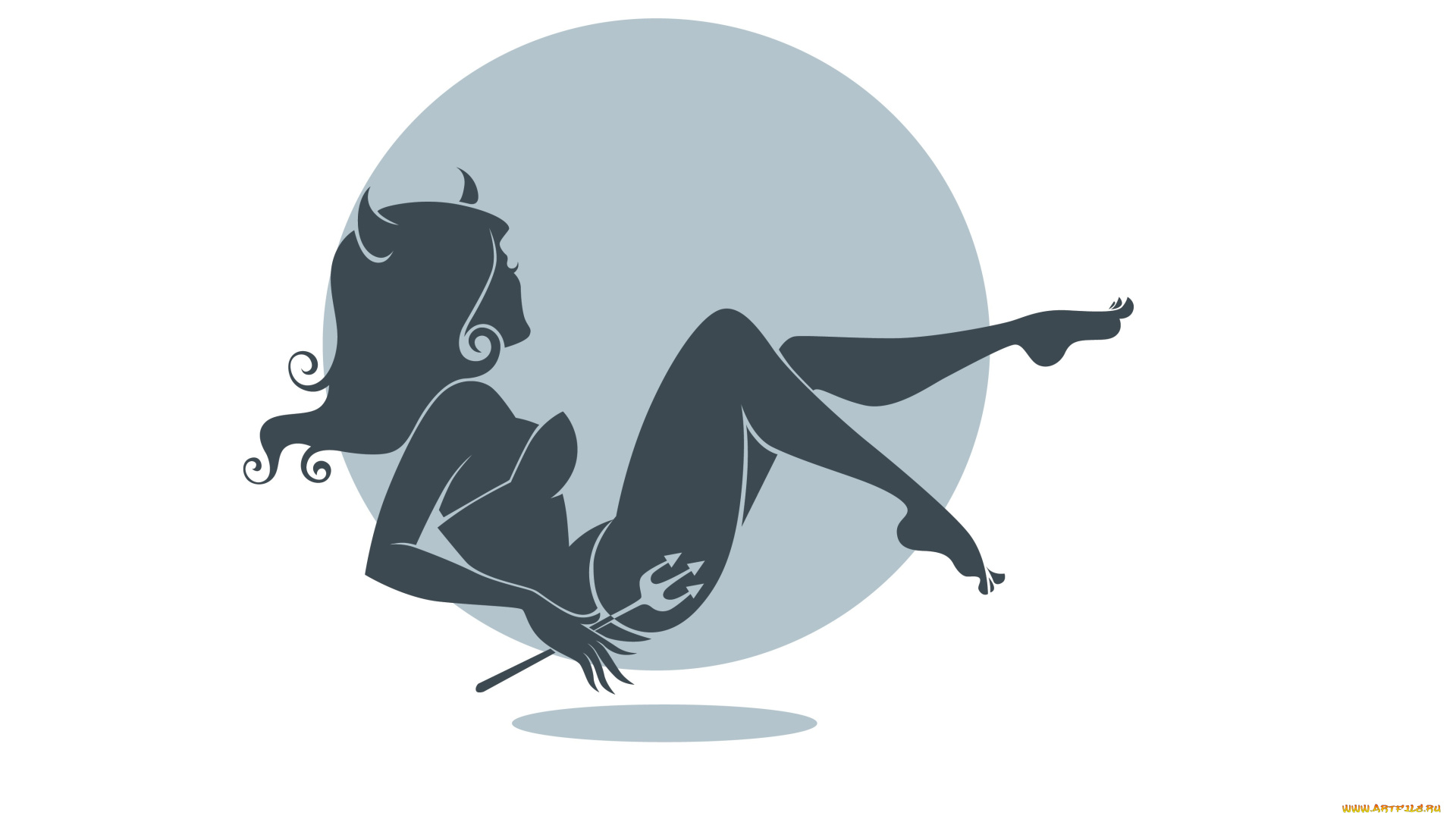 рисованные, минимализм, девушка, рожки, профиль, чертик, силуэт, фон