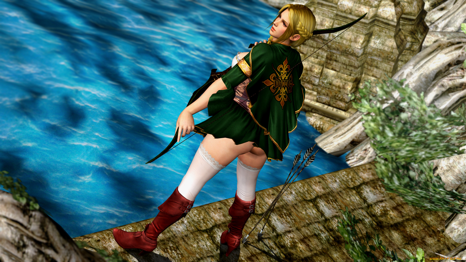 3д, графика, аниме, , anime, лук, девушка, фон, взгляд