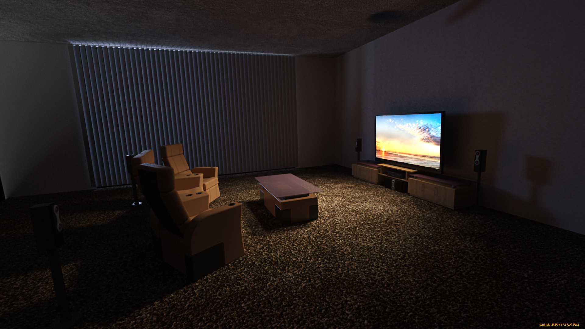 3д, графика, реализм, , realism, стол, стулья, комната