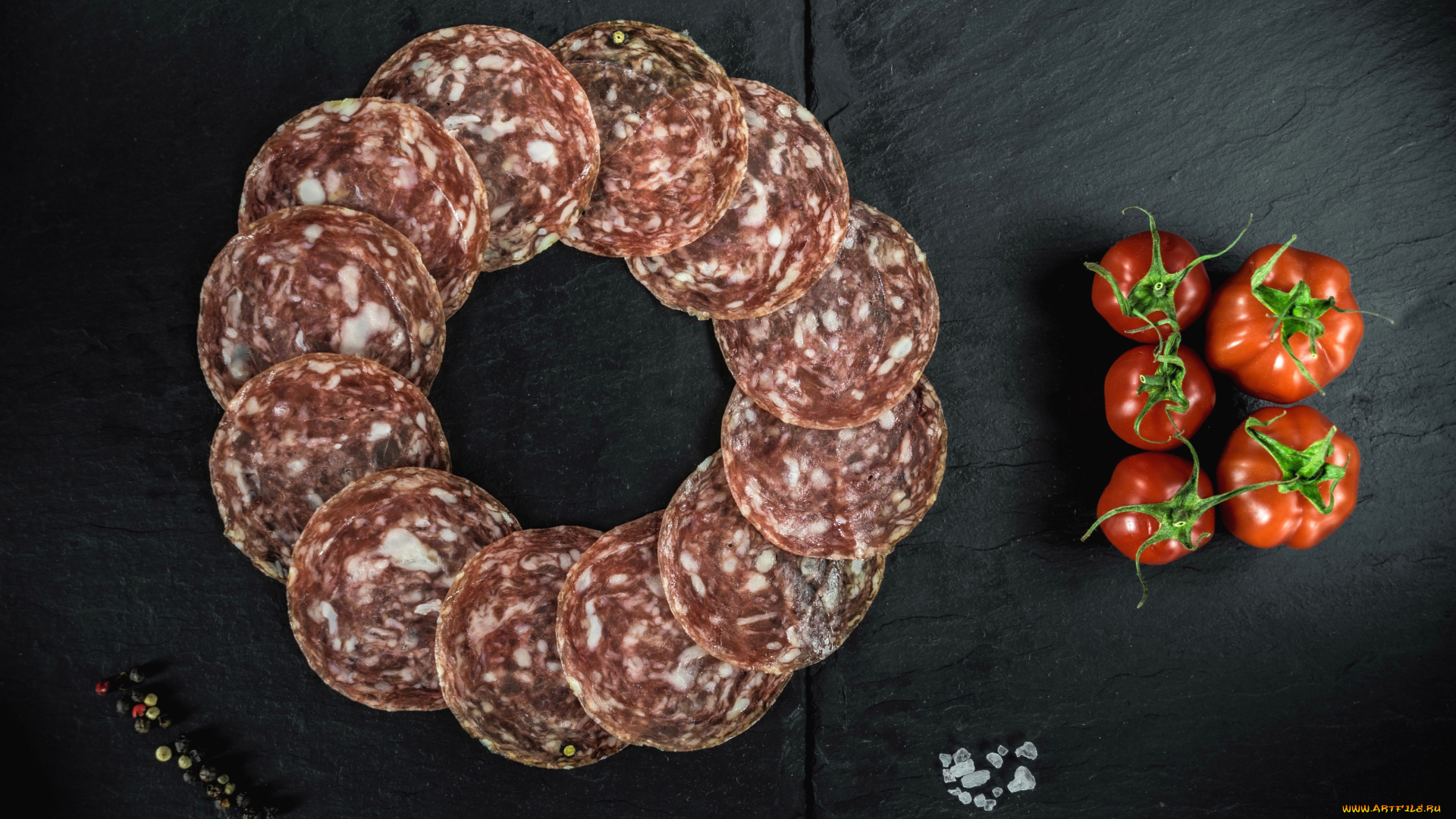 еда, колбасные, изделия, колбасу, специи, перец, помидор, соль, салями, томаты