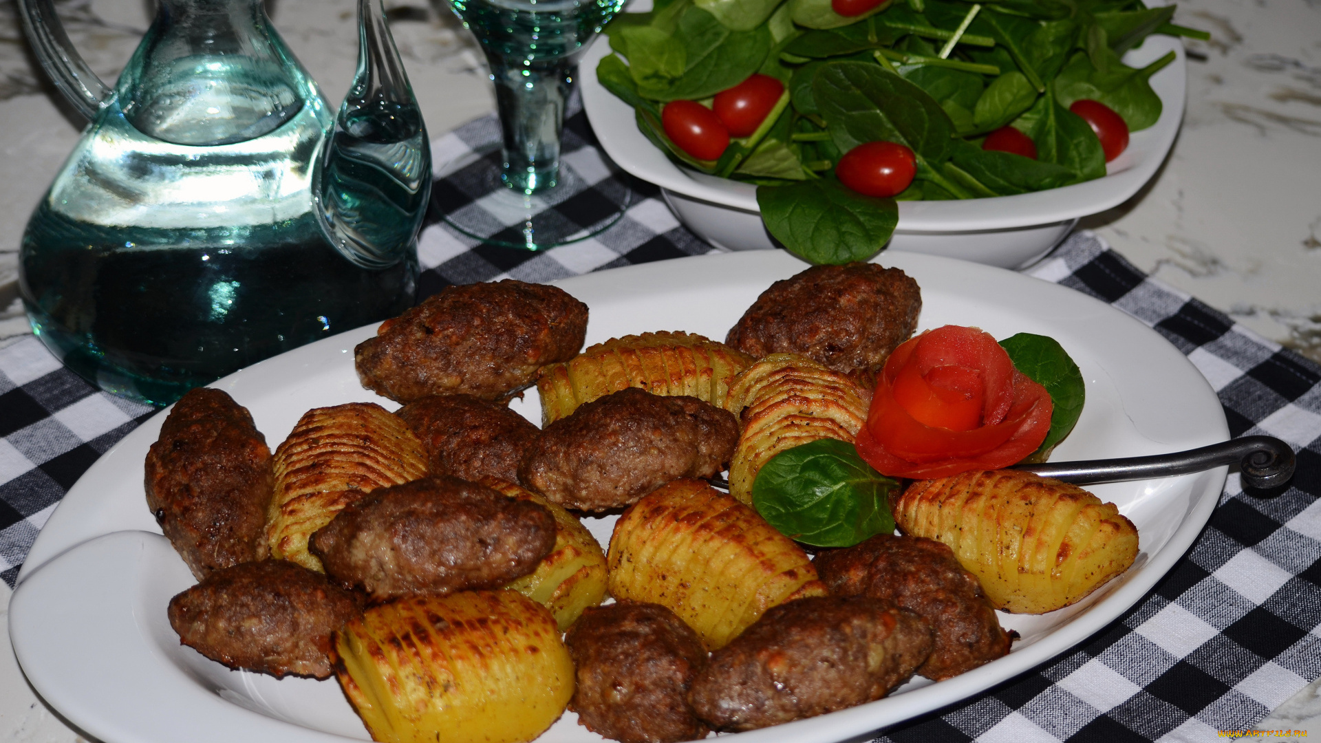 еда, мясные, блюда, мясные, котлеты, с, картофелем, на, белом, блюде