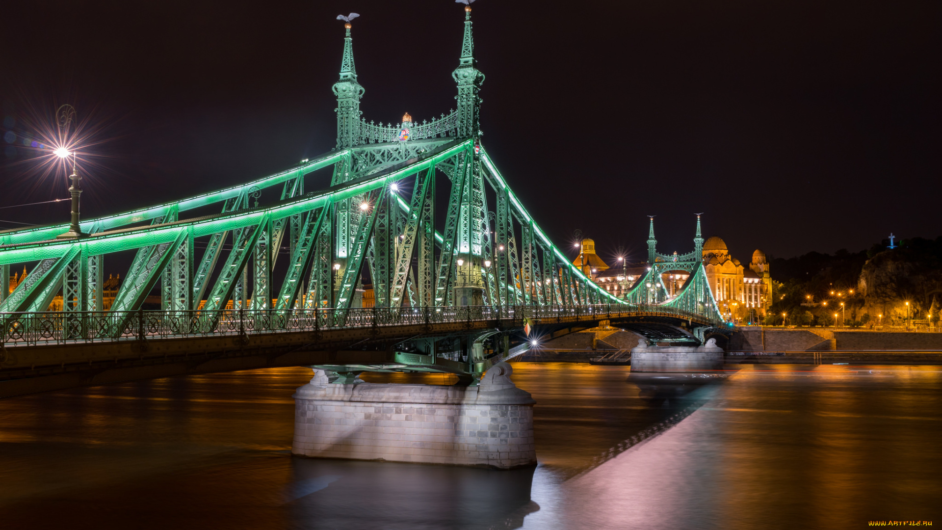 города, -, мосты, огни, мост, река, ночь