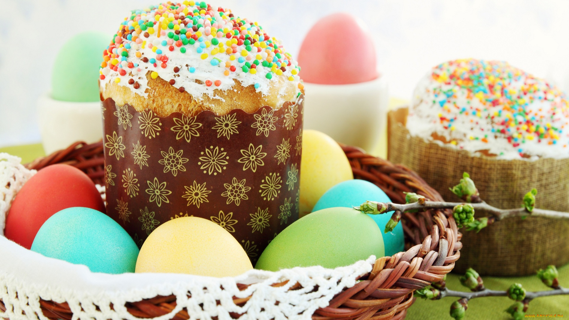 праздничные, пасха, кулич, глазурь, яйца, крашенки