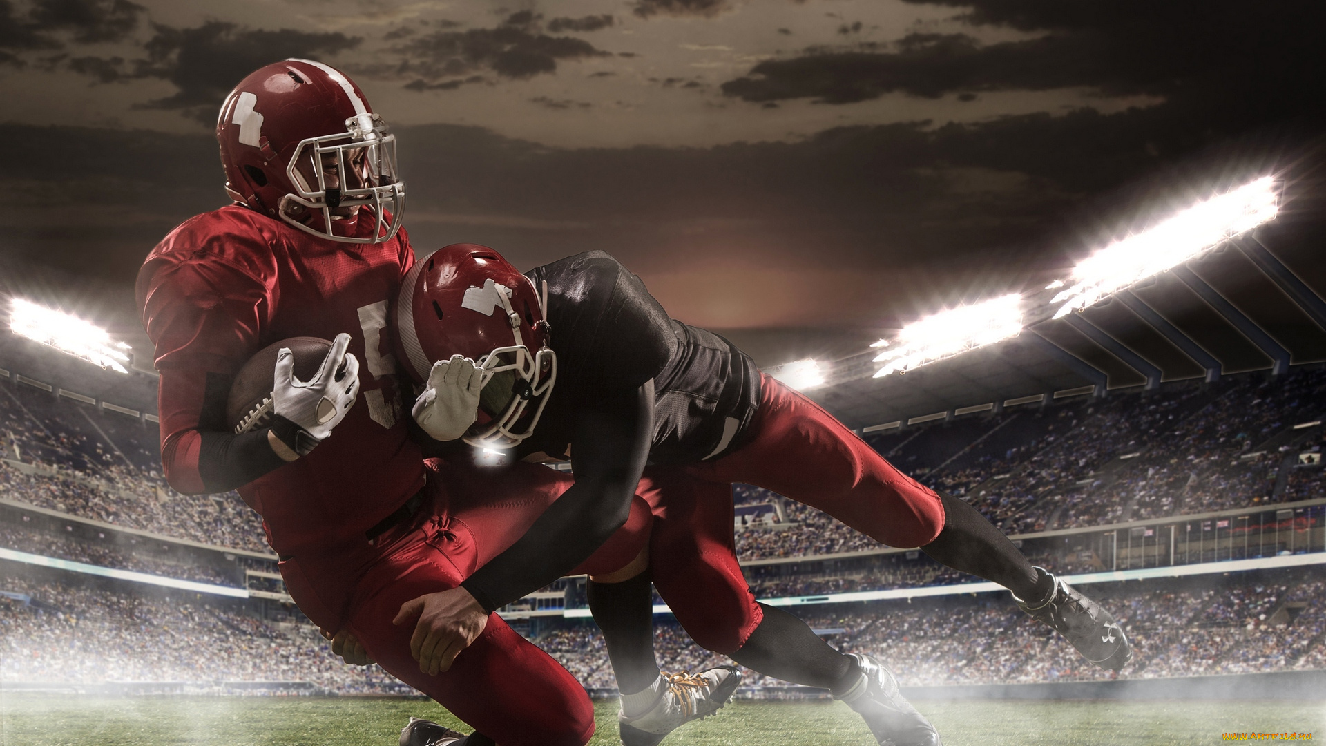 спорт, американский, футбол, двое, освещение, стадион