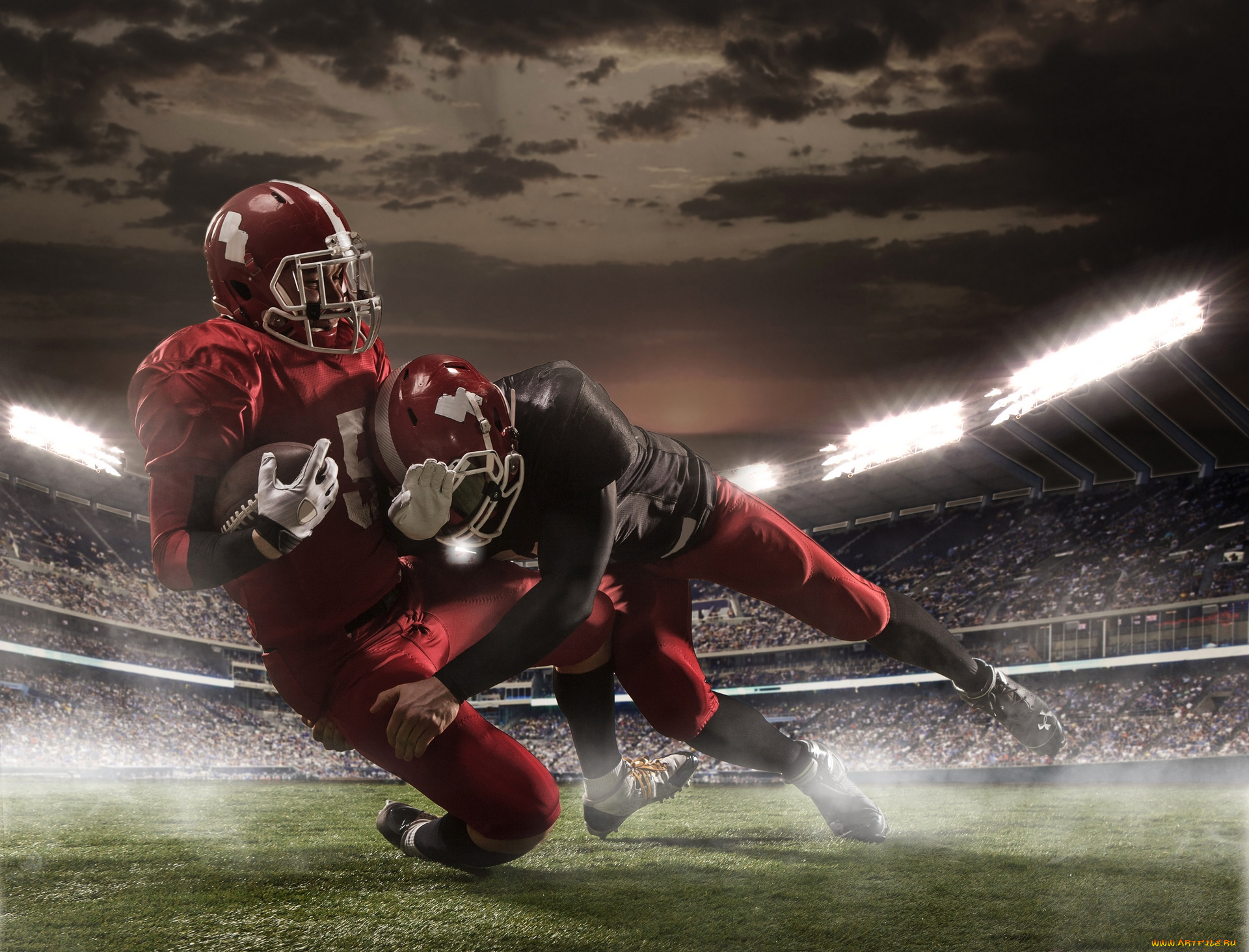 спорт, американский, футбол, двое, освещение, стадион