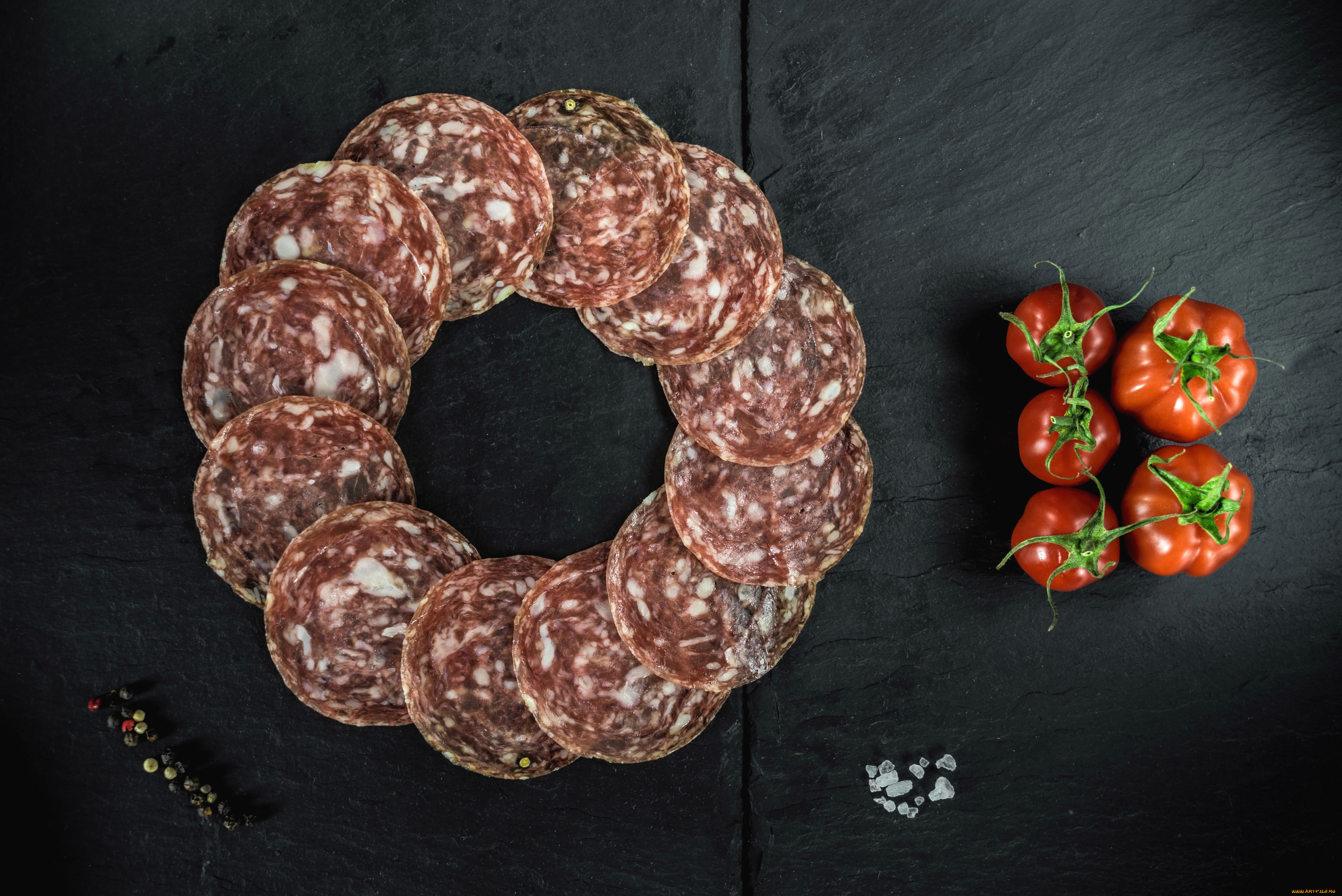 еда, колбасные, изделия, колбасу, специи, перец, помидор, соль, салями, томаты