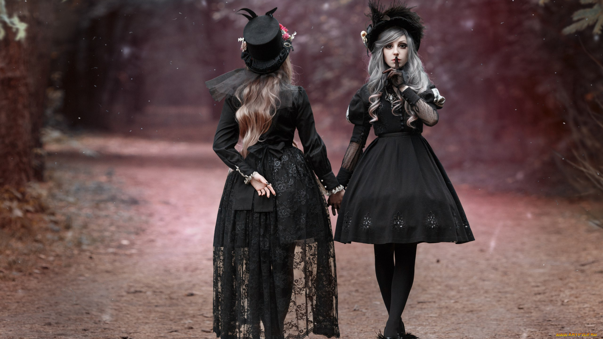 девушки, -unsort, , креатив, дорога, стиль, шляпки, две, жест, в, чёрном, платья, фотограф, светлана, никотина, мила, рогова, катя, картавцева