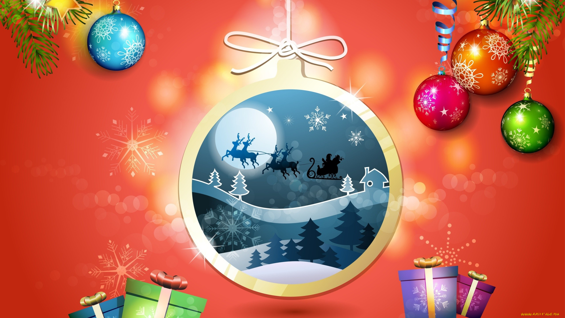 праздничные, векторная, графика, , новый, год, игрушки, подарки, олени