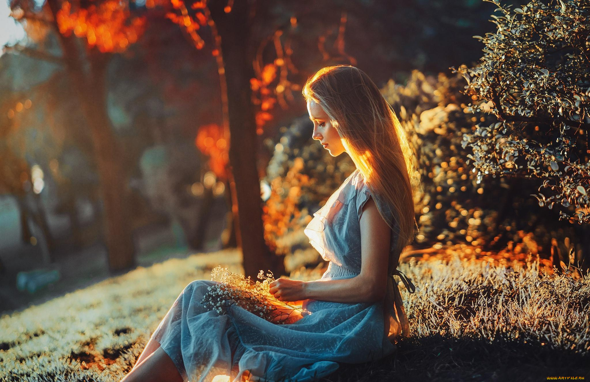 девушки, -unsort, , блондинки, , светловолосые, polina, блондинка, платье, цветы, деревья