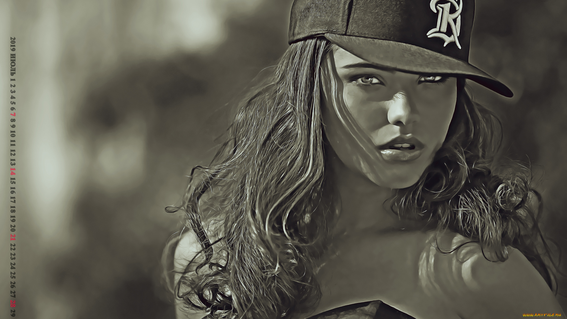 календари, компьютерный, дизайн, кепка, девушка, бейсболка, женщина, взгляд, calendar, 2019