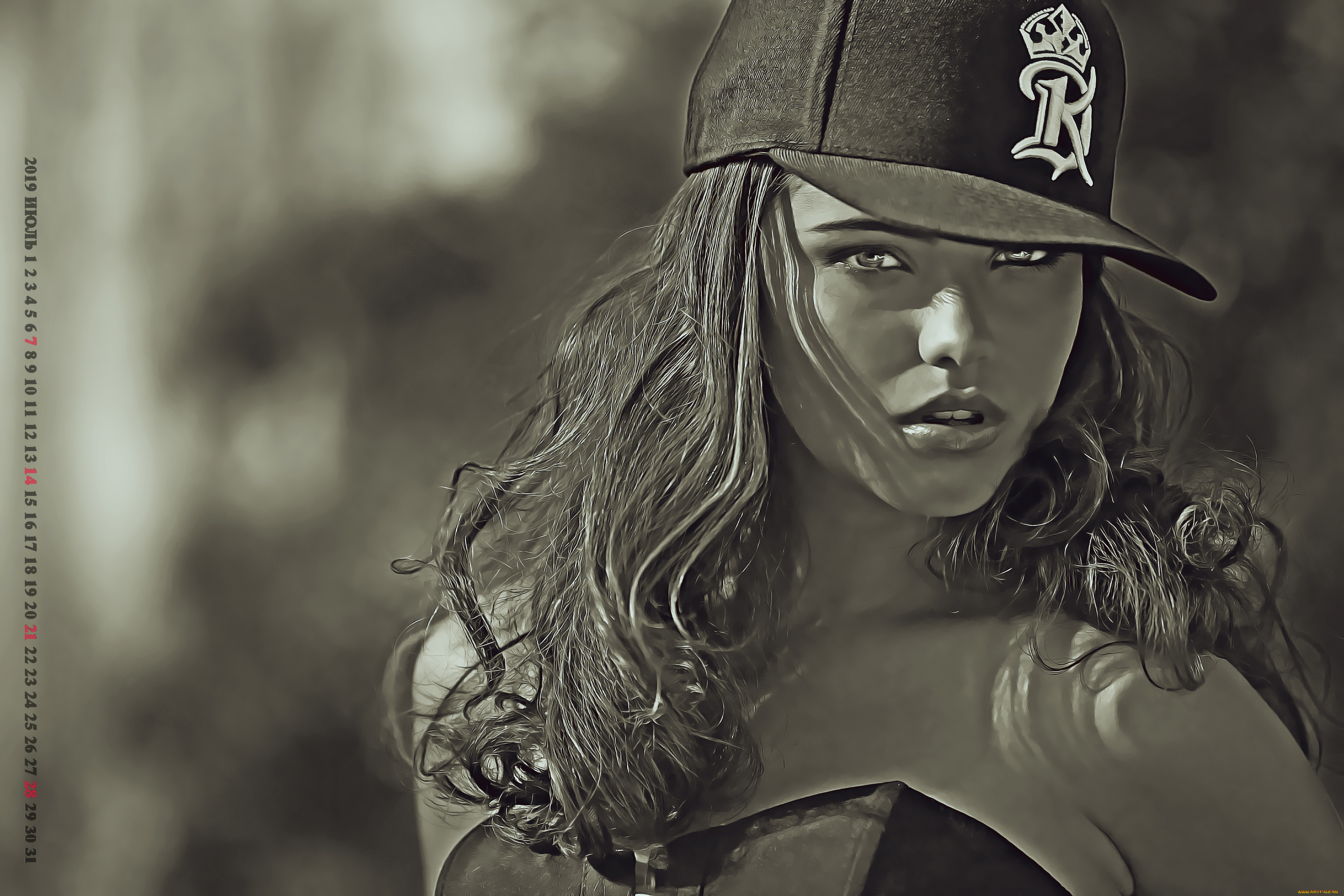 календари, компьютерный, дизайн, кепка, девушка, бейсболка, женщина, взгляд, calendar, 2019