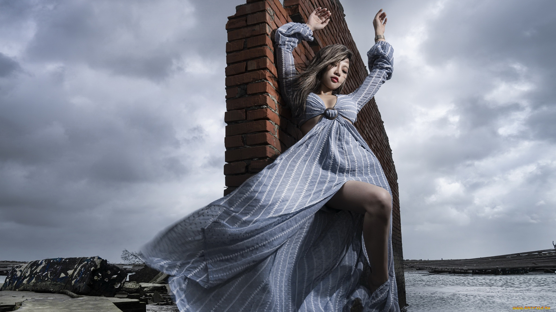 девушки, -, азиатки, азиатка, платье