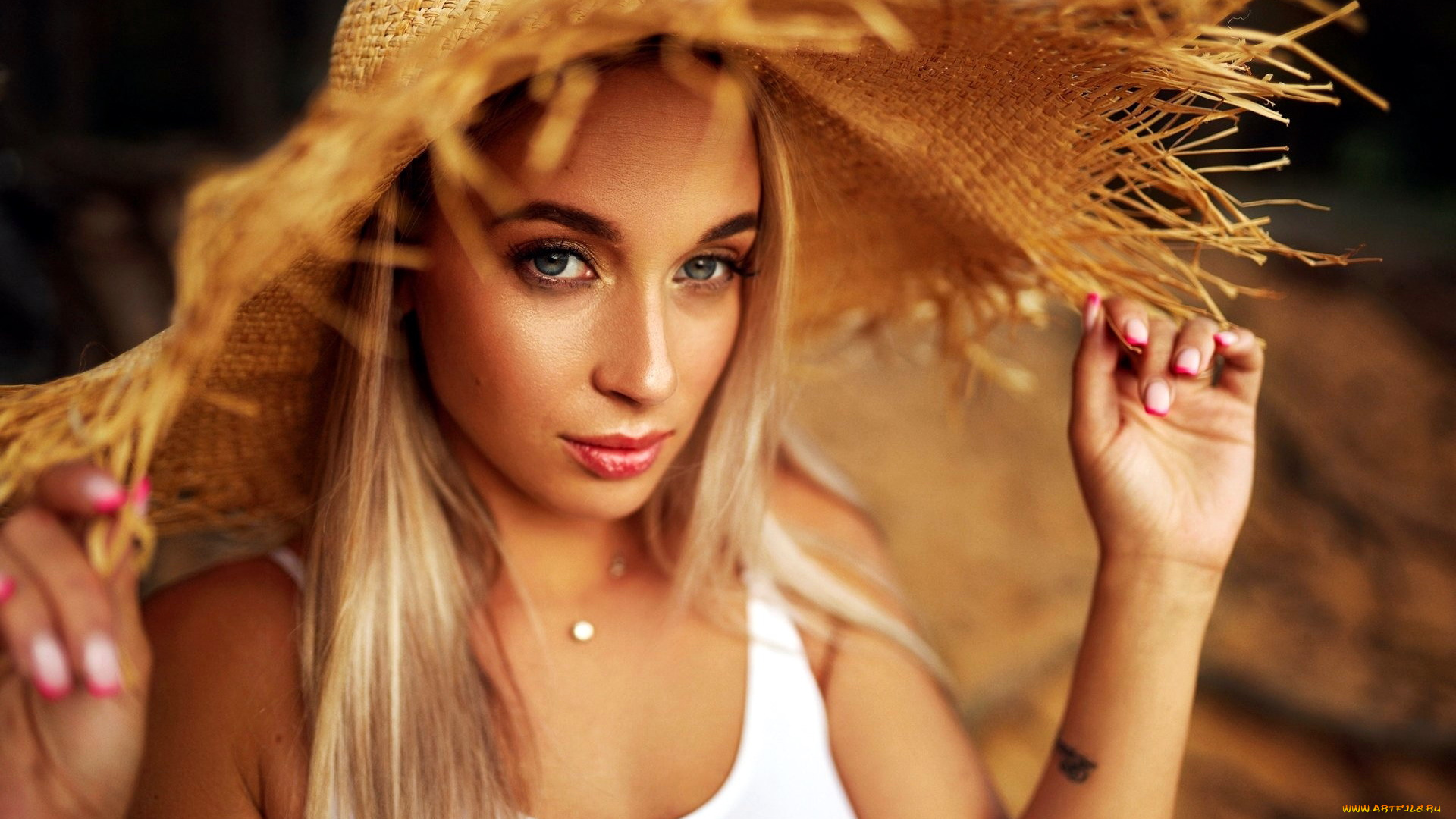 девушки, -, лица, , портреты, блондинка, шляпа