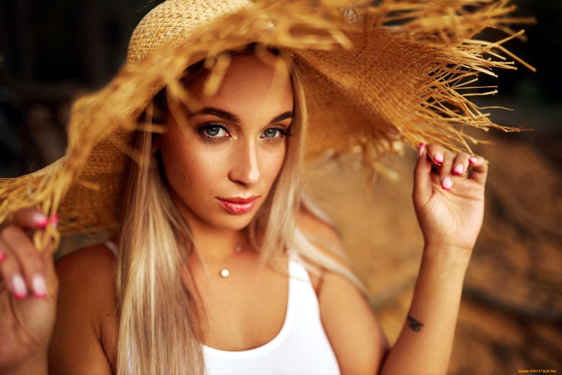 девушки, -, лица, , портреты, блондинка, шляпа