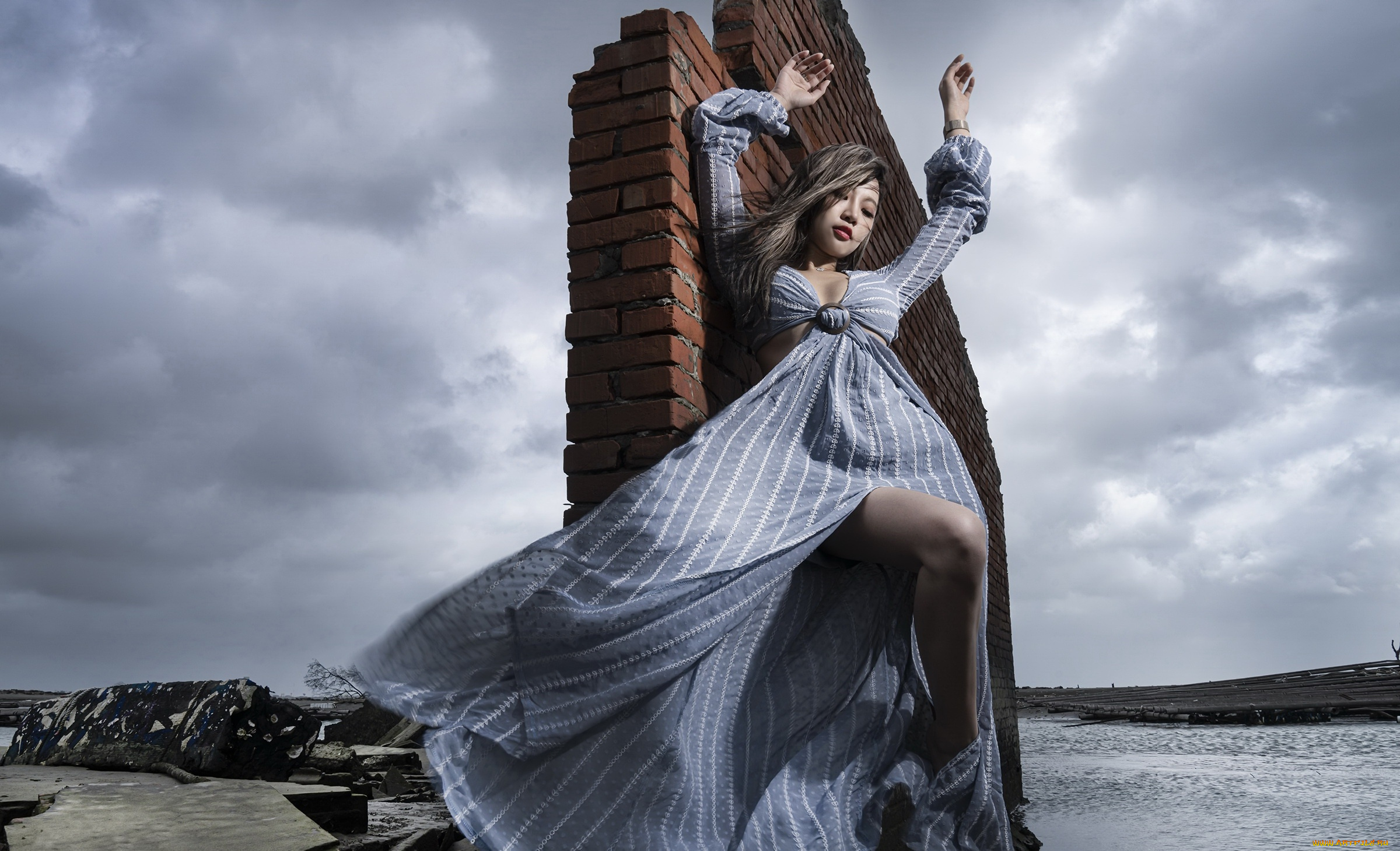 девушки, -, азиатки, азиатка, платье