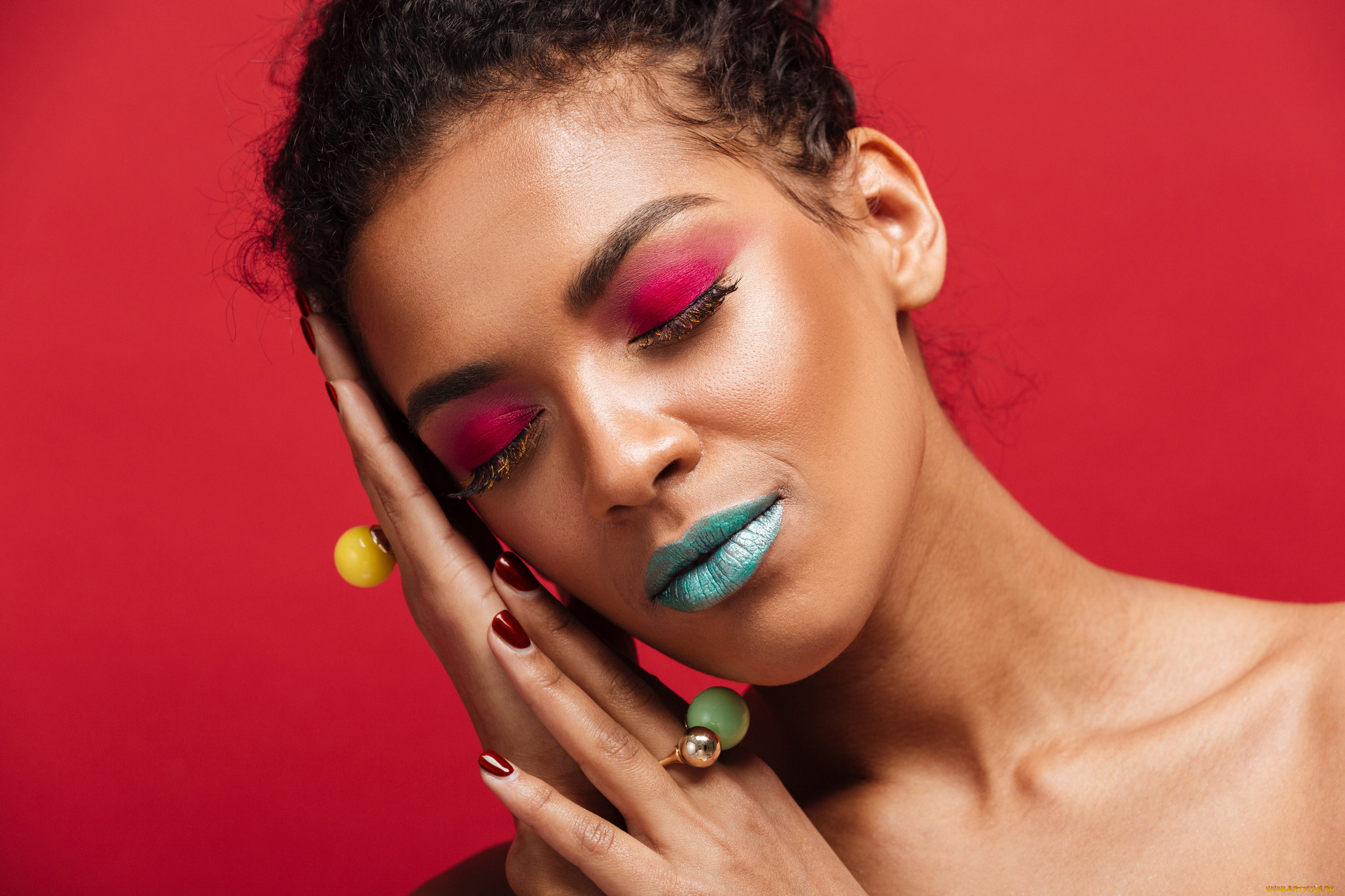 девушки, -, лица, , портреты, макияж