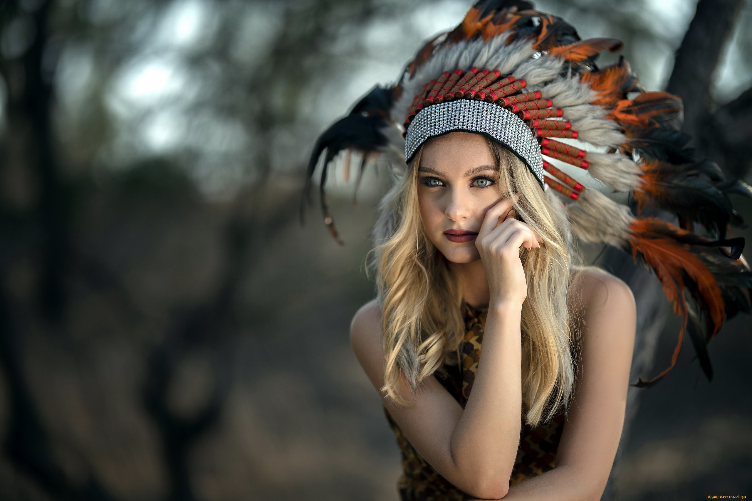 девушки, -, креатив, , косплей, блондинка, косплей, перья