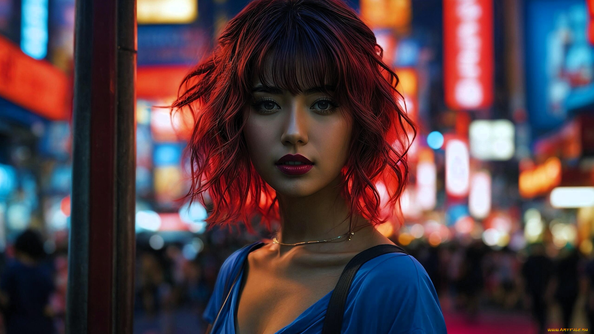 3д, графика, портреты, и, лица, , portraits, and, faсes, девушка, лицо, город, огни, реклама