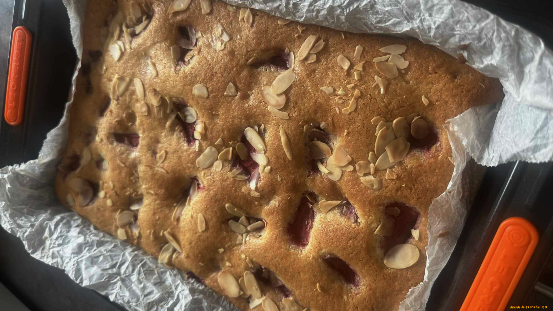 еда, пироги, миндаль, пирог, клубничный