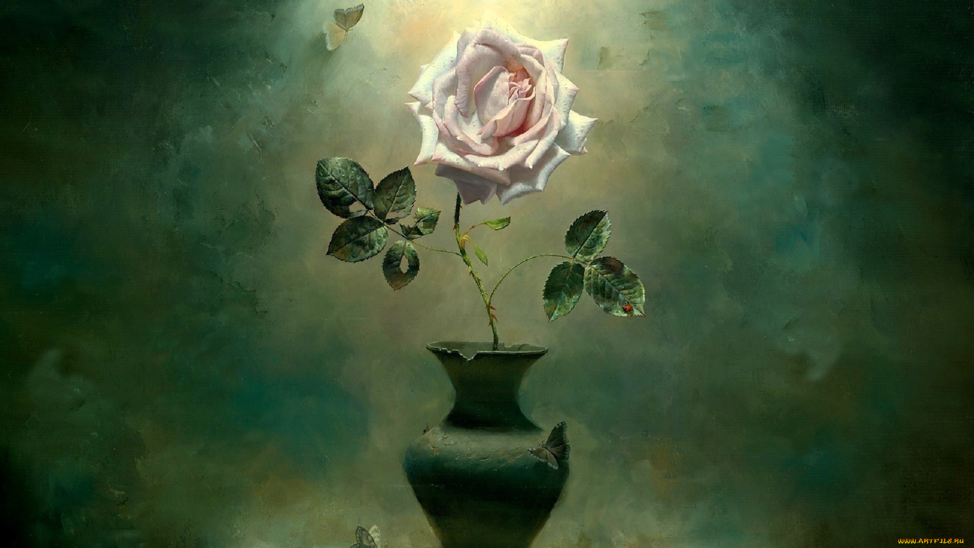 рисованное, алексей, антонов, роза, ваза, полка
