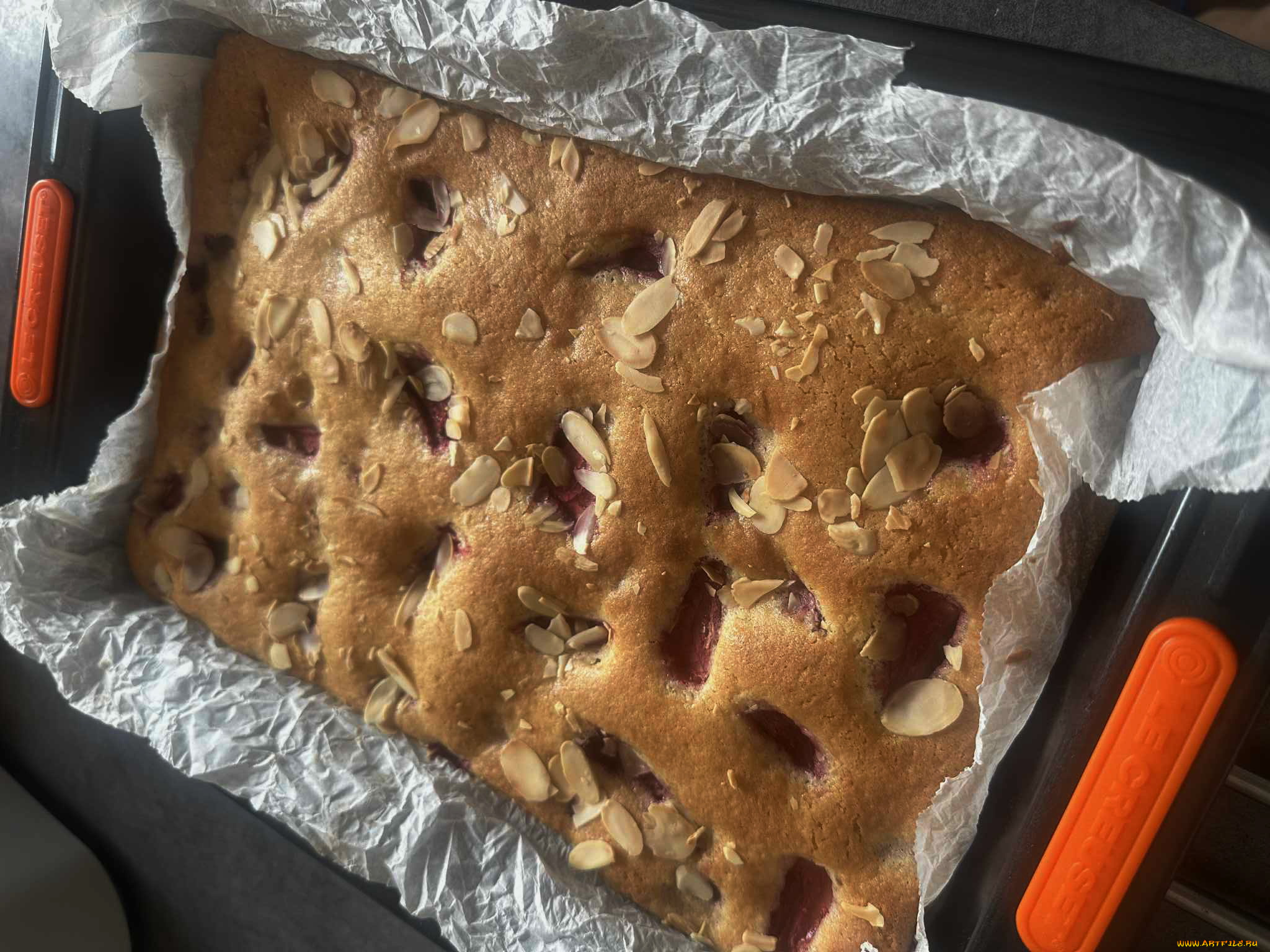 еда, пироги, миндаль, пирог, клубничный