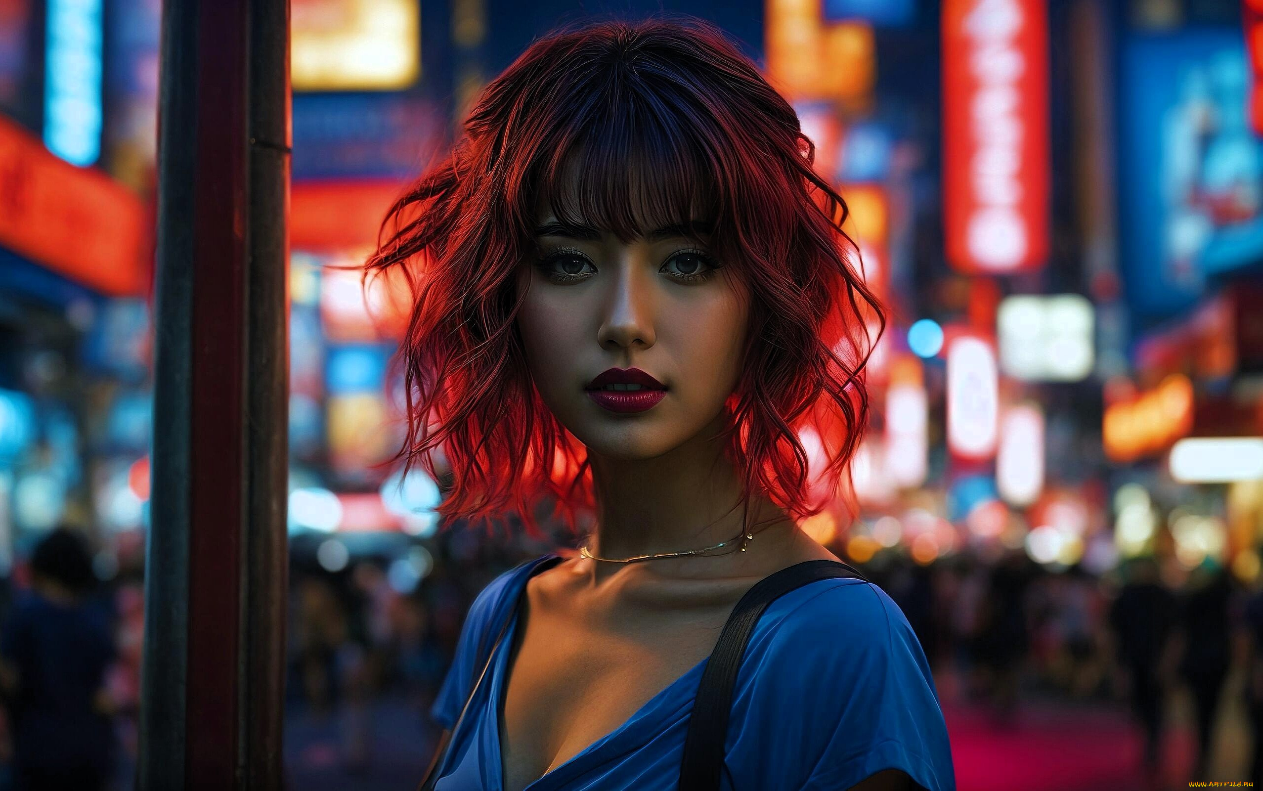 3д, графика, портреты, и, лица, , portraits, and, faсes, девушка, лицо, город, огни, реклама