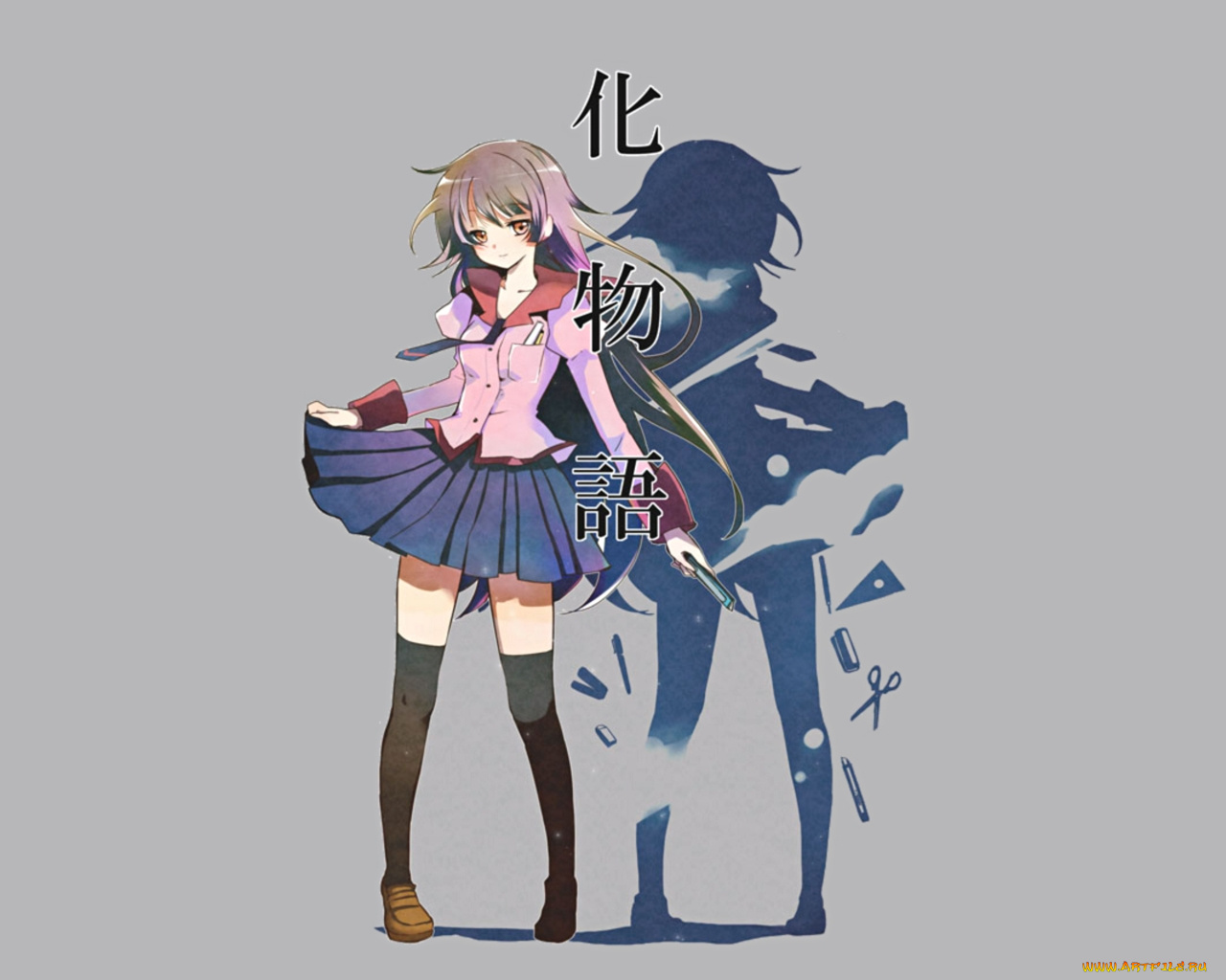 аниме, bakemonogatari, senjougahara, hitagi, девушка, форма, инструменты