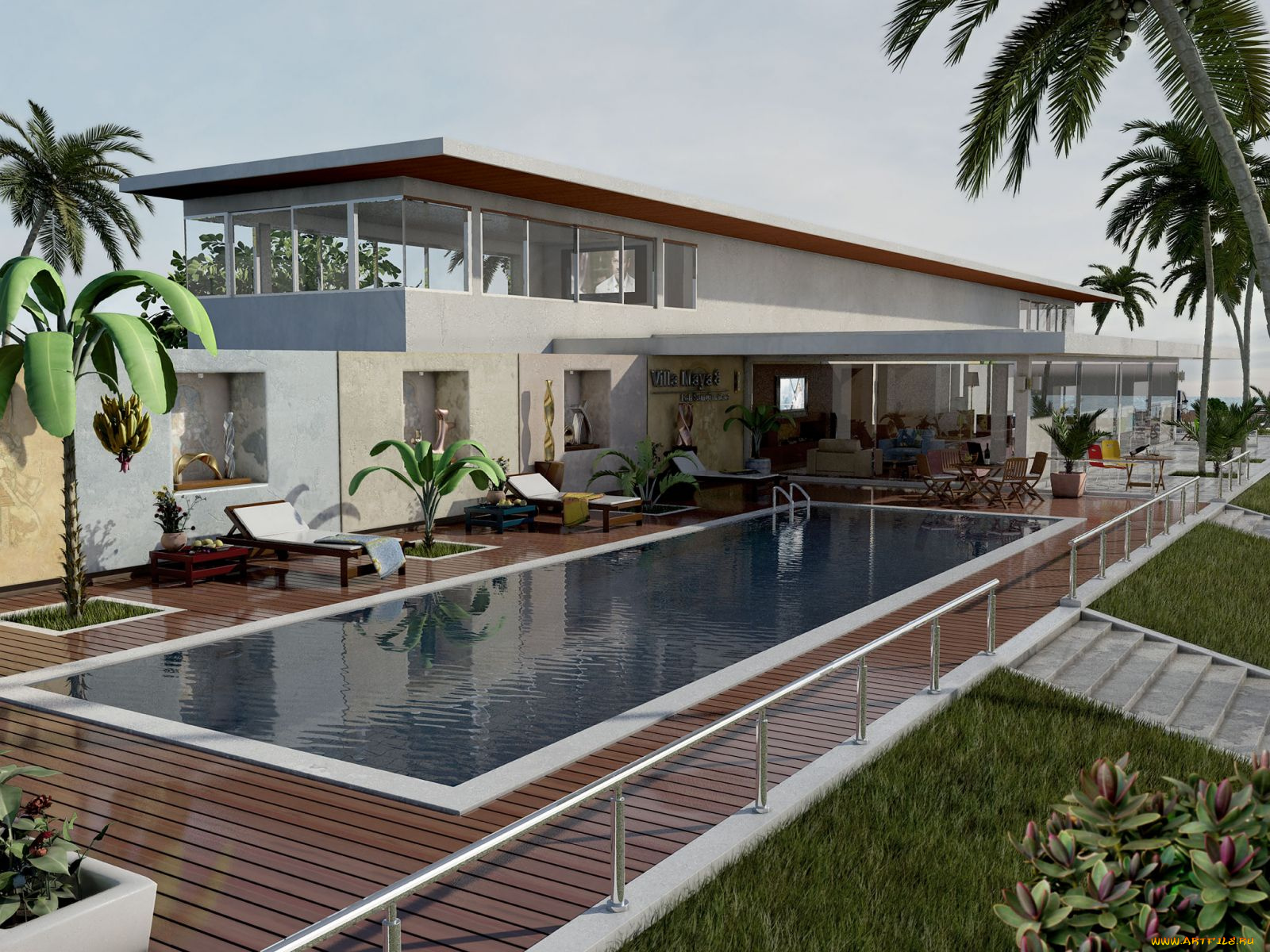 интерьер, бассейны, открытые, площадки, бассейн, дом