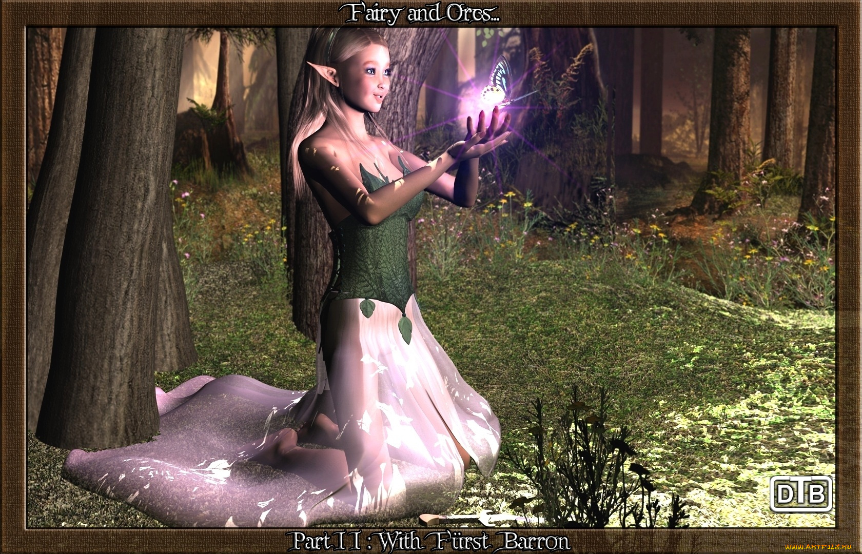 3д, графика, elves, эльфы, магия, эльф, деревья, бабочка