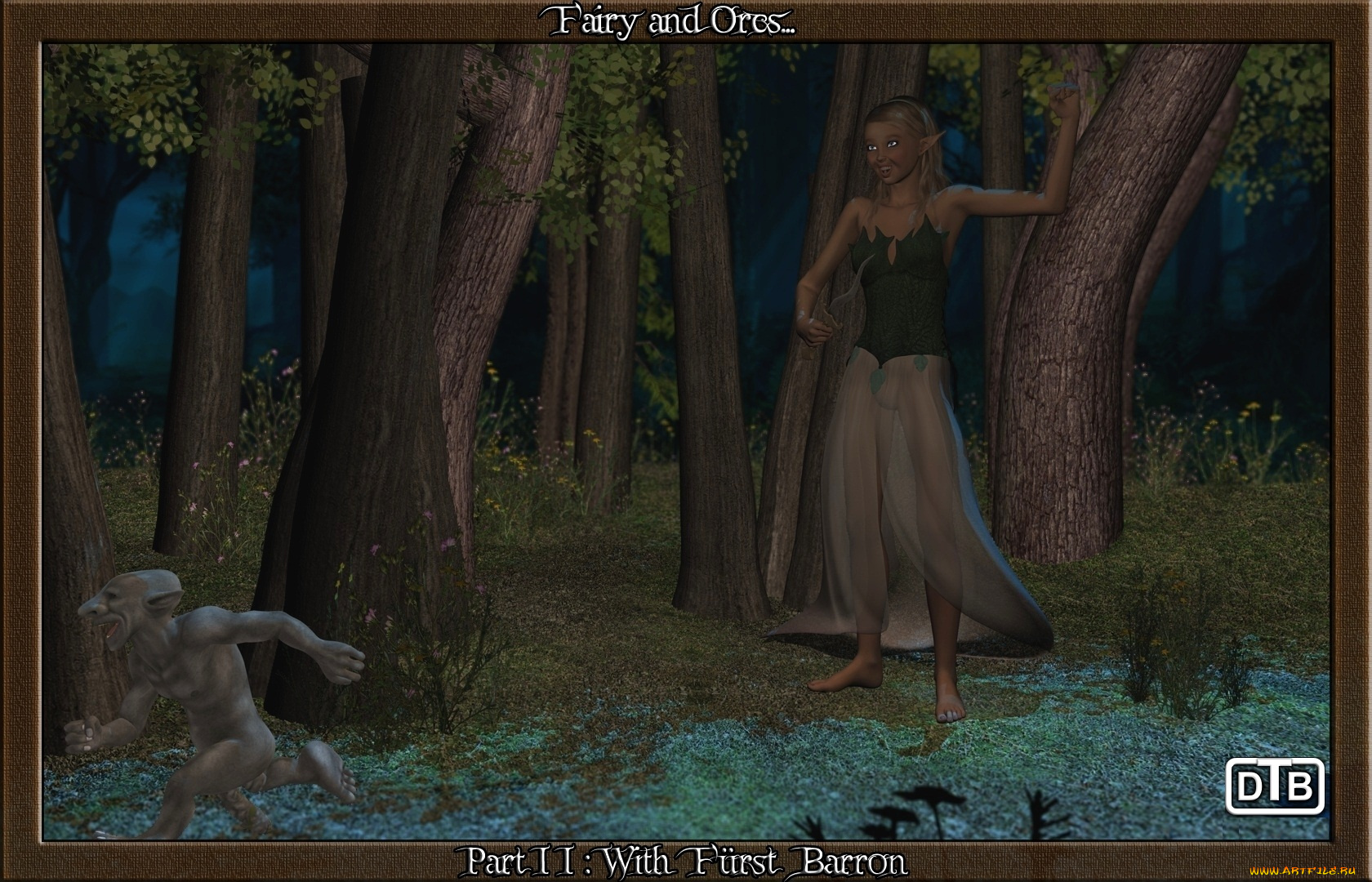 3д, графика, elves, эльфы, орк, деревья, эльф