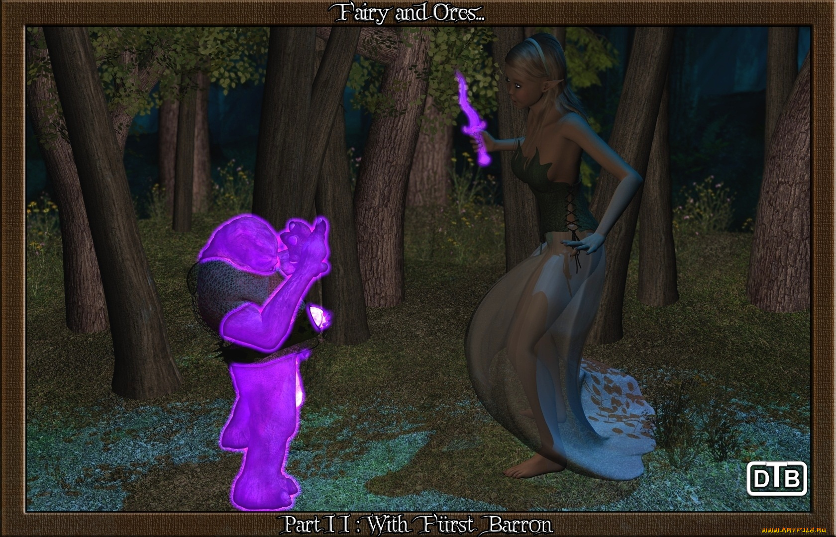 3д, графика, fantasy, фантазия, деревья, орк, магия, эльф
