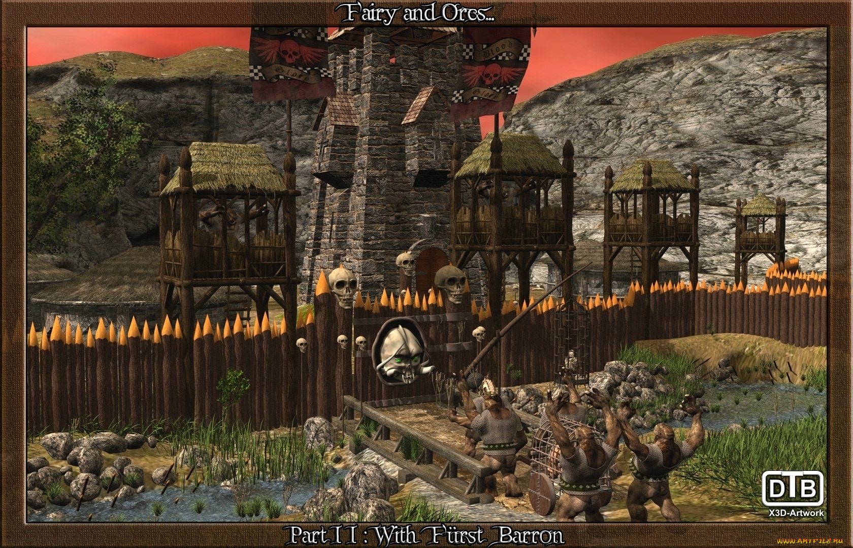 3д, графика, fantasy, фантазия, орки, забор