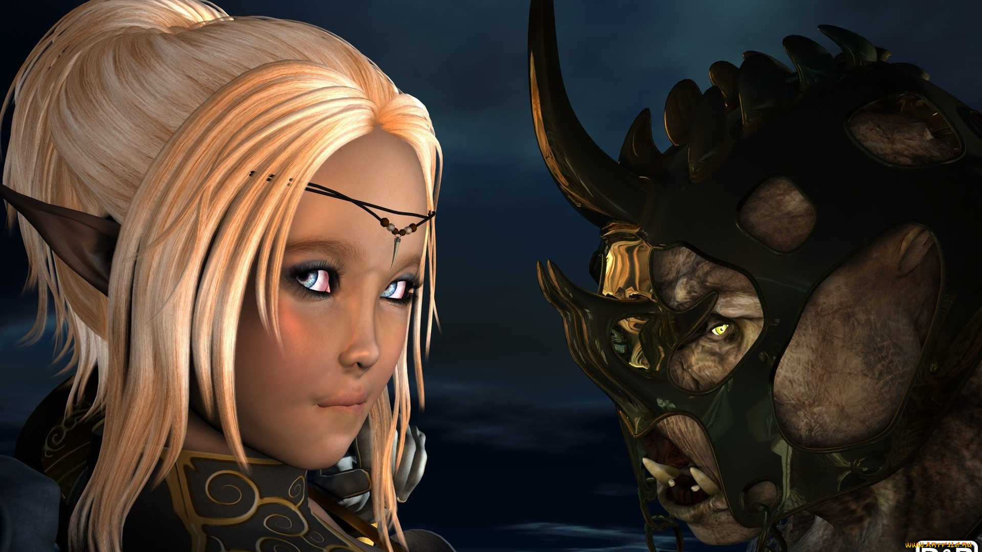 3д, графика, fantasy, фантазия, эльф, рог, орк