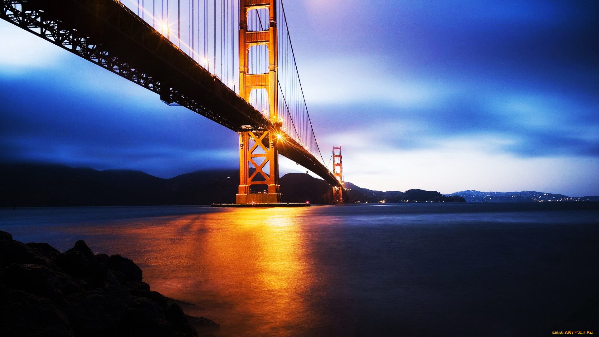 города, сан, франциско, сша, вечер, переход, река