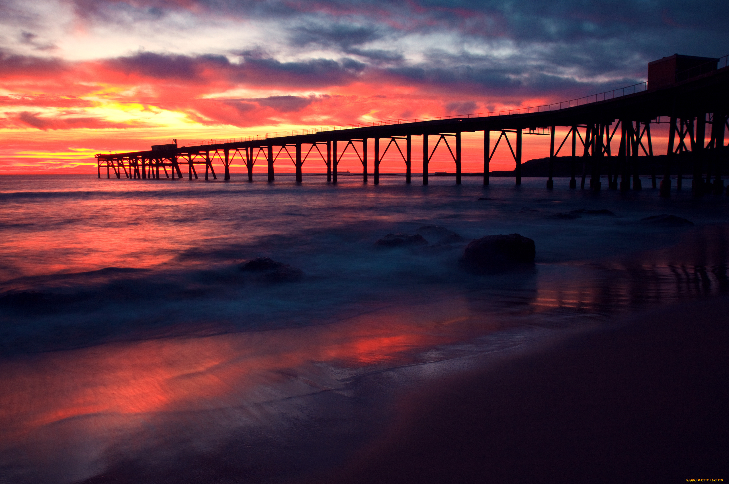 природа, побережье, море, закат