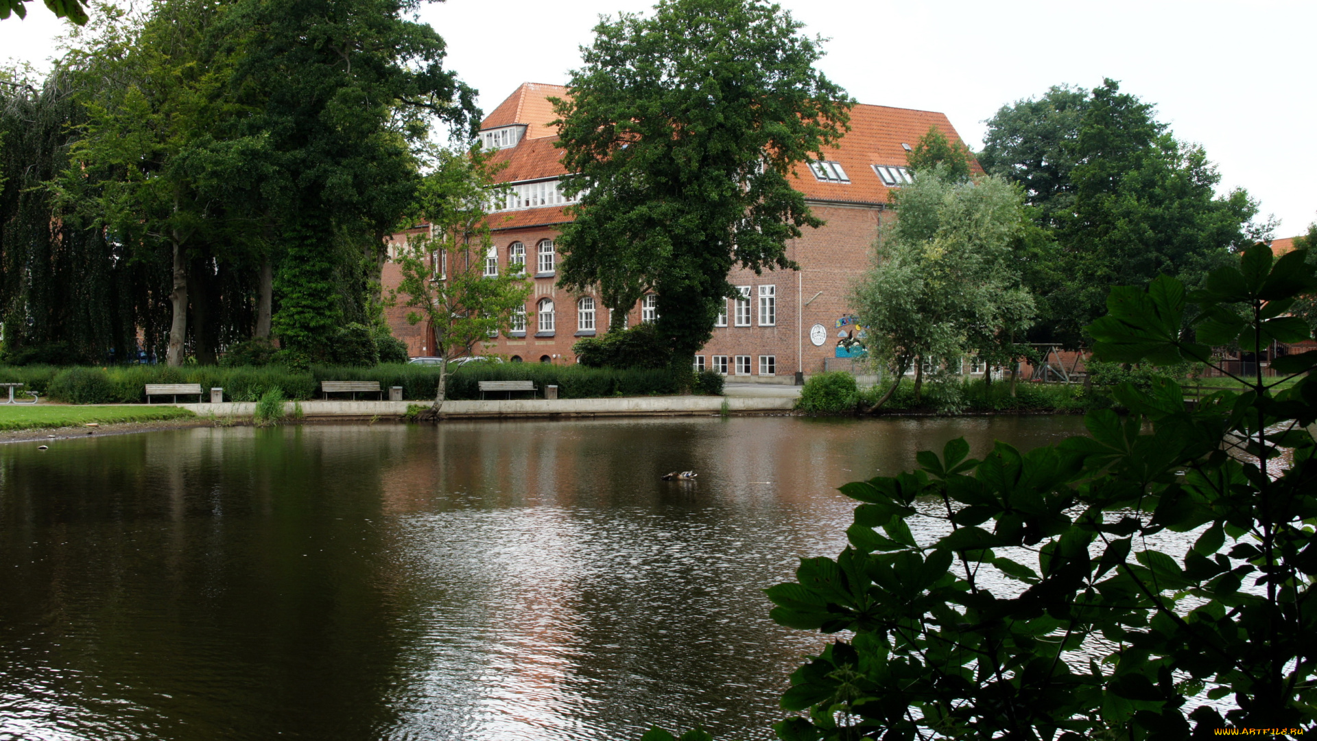 дания, tonder, города, здания, дома, река