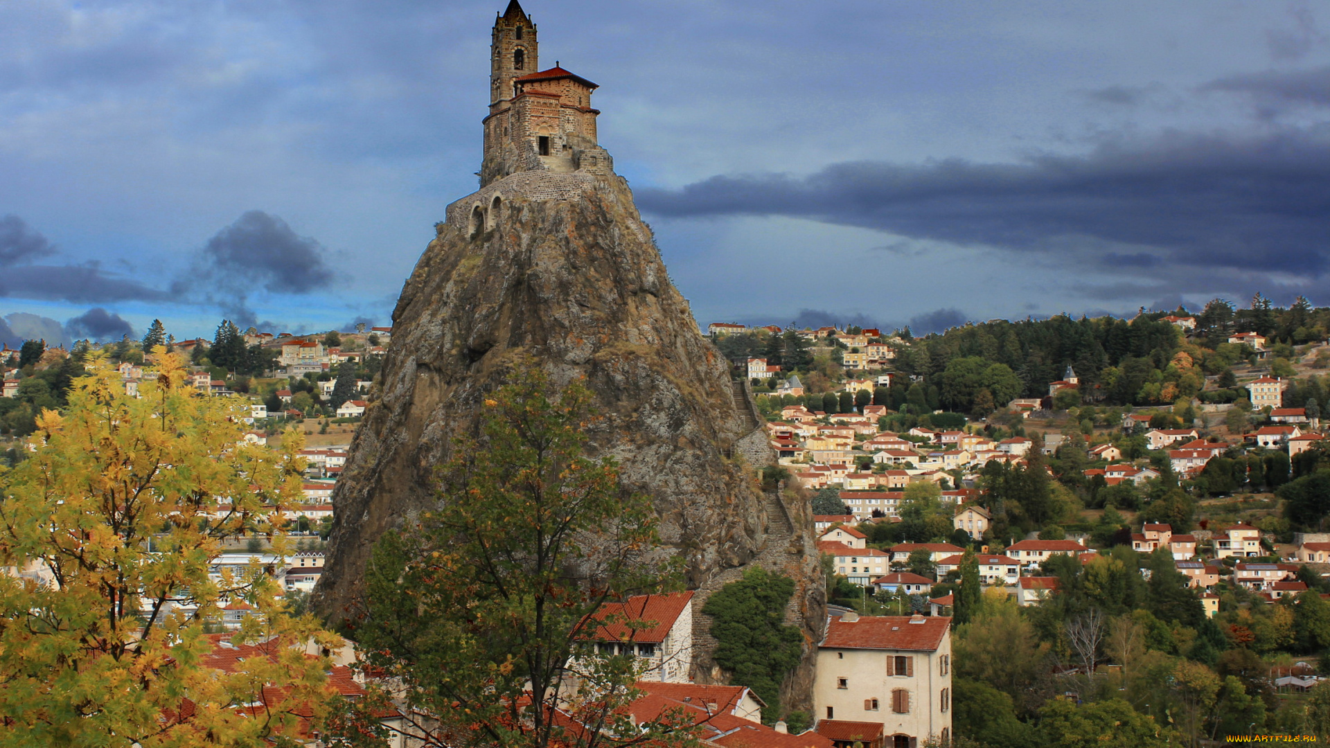 города, панорамы, дома, скала