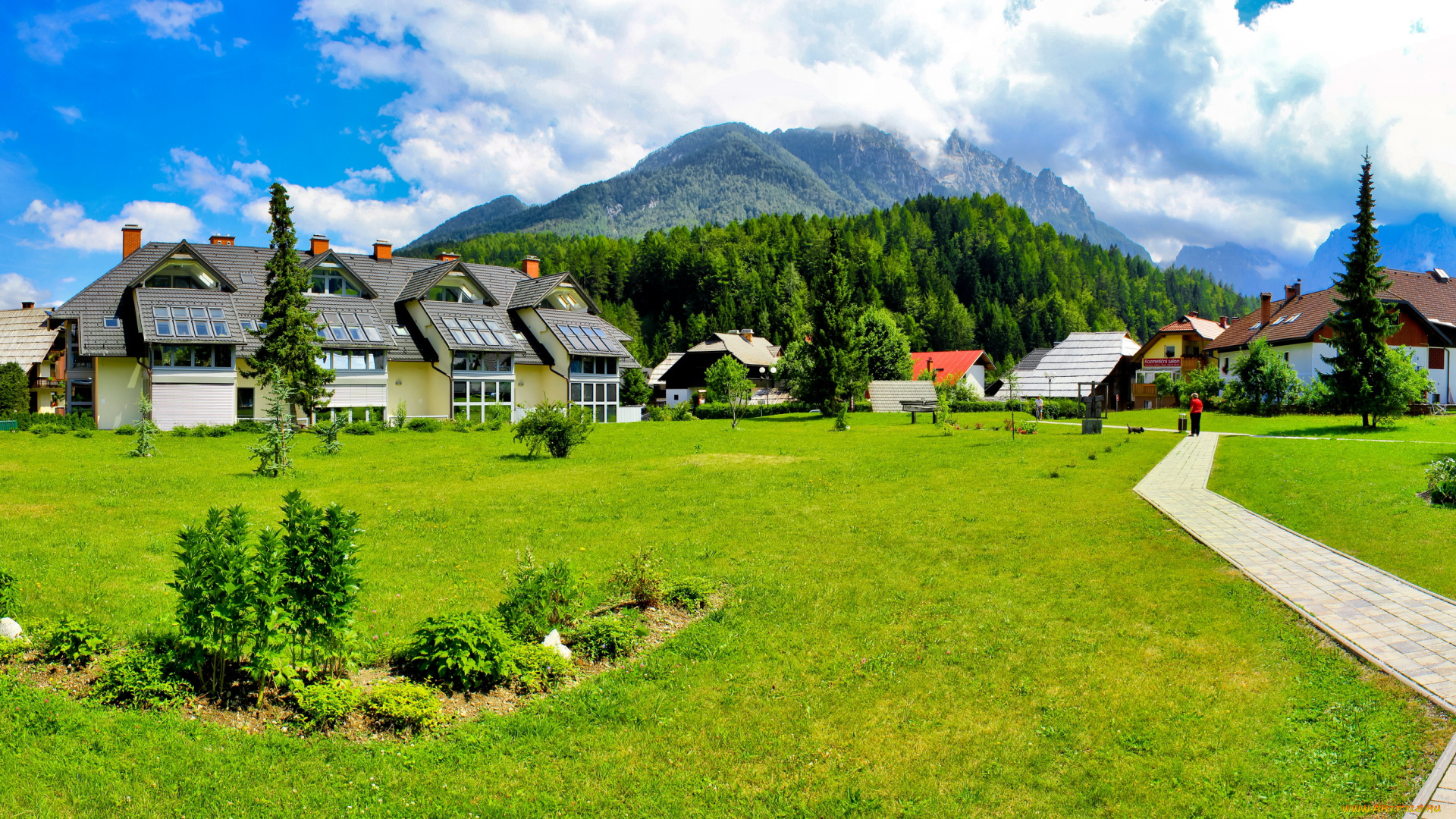 словения, bovec, города, пейзажи, дорога, горы, дома