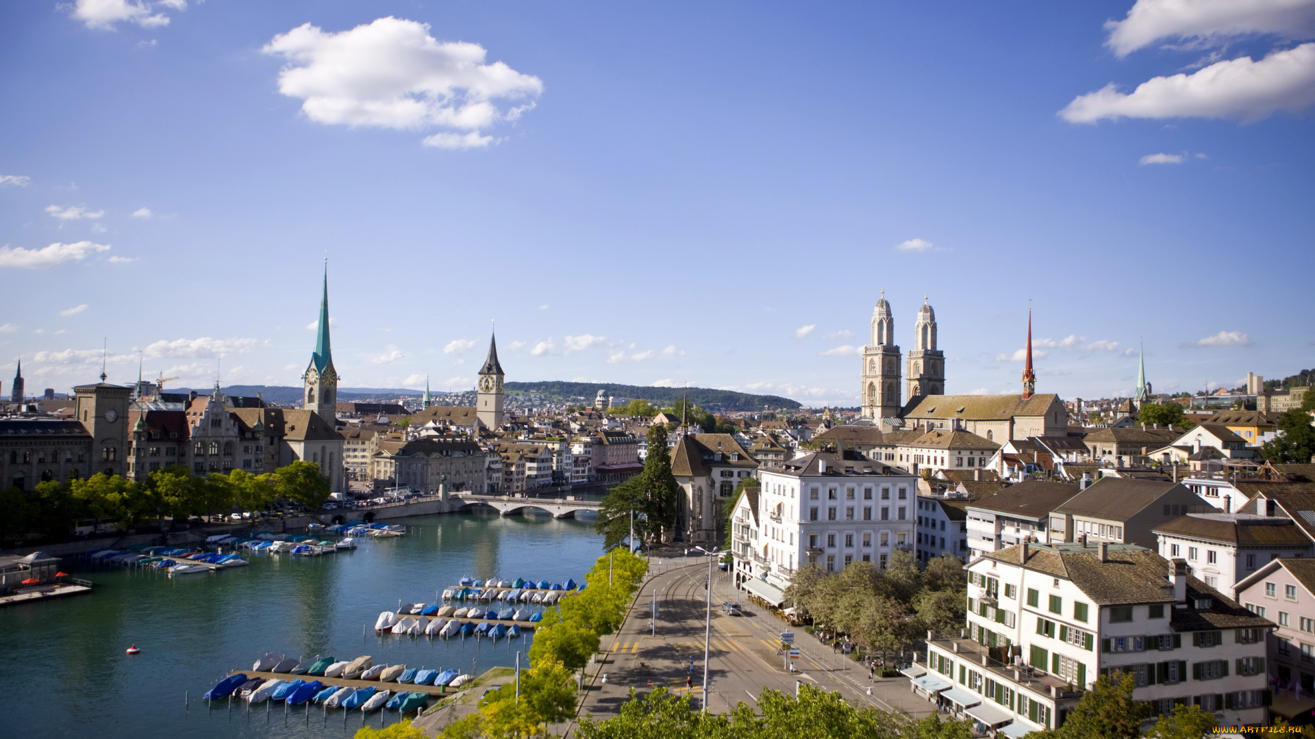 zurich, switzerland, города, цюрих, швейцария, набережная, река