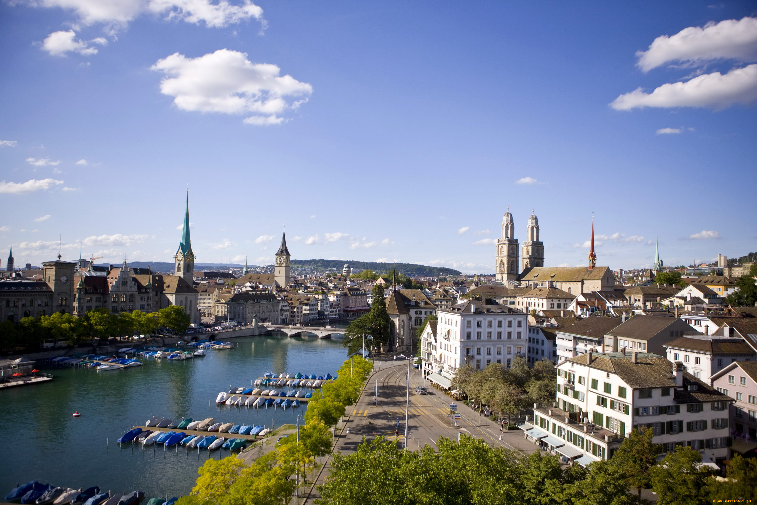 zurich, switzerland, города, цюрих, швейцария, набережная, река