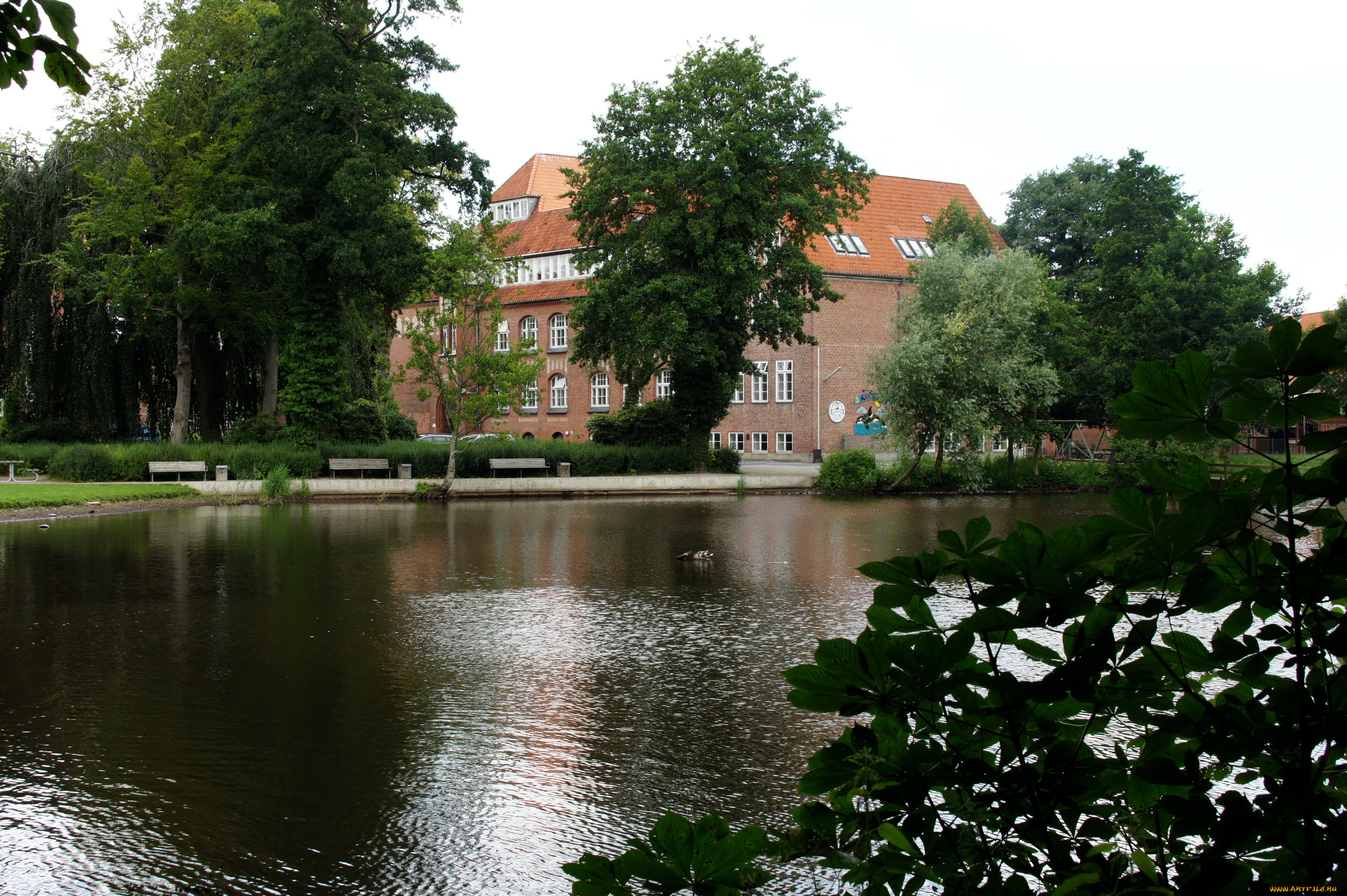 дания, tonder, города, здания, дома, река