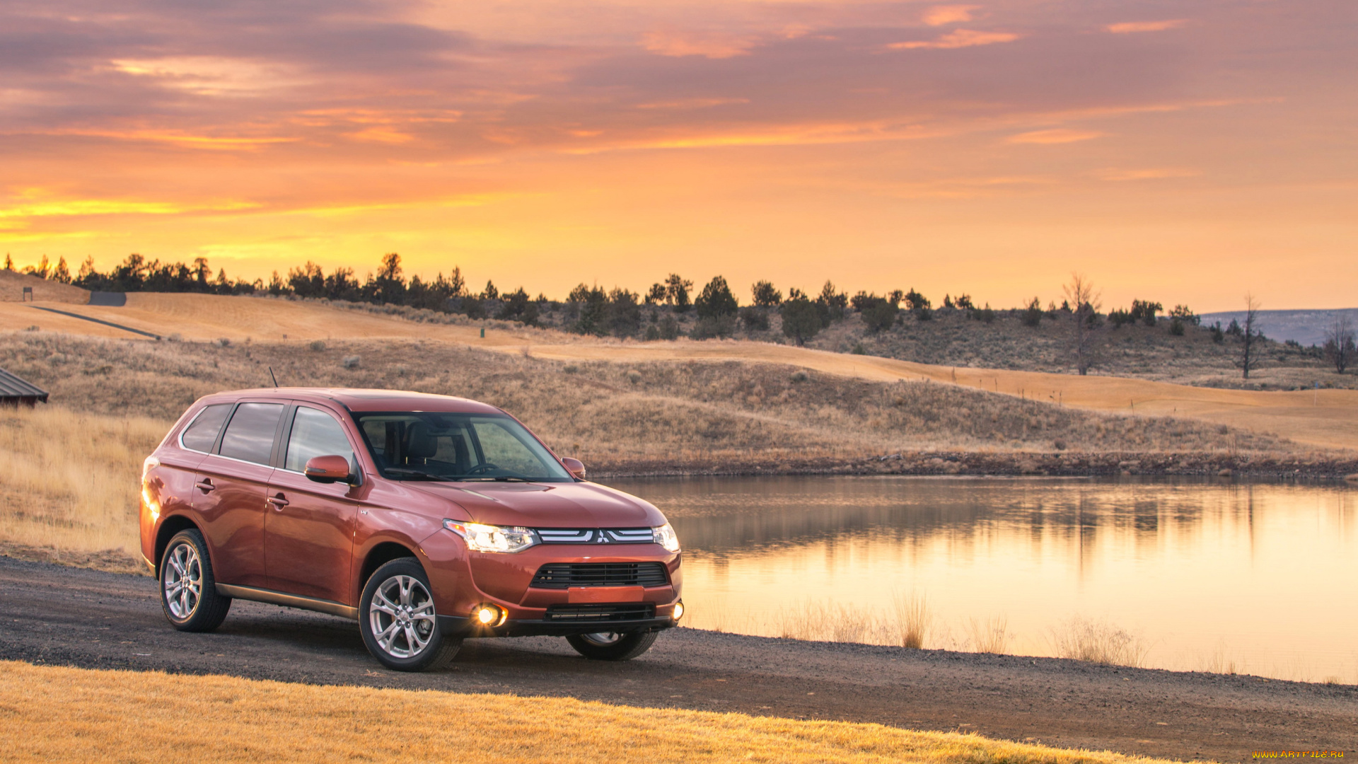 2014, mitsubishi, outlander, gt, автомобили, закат