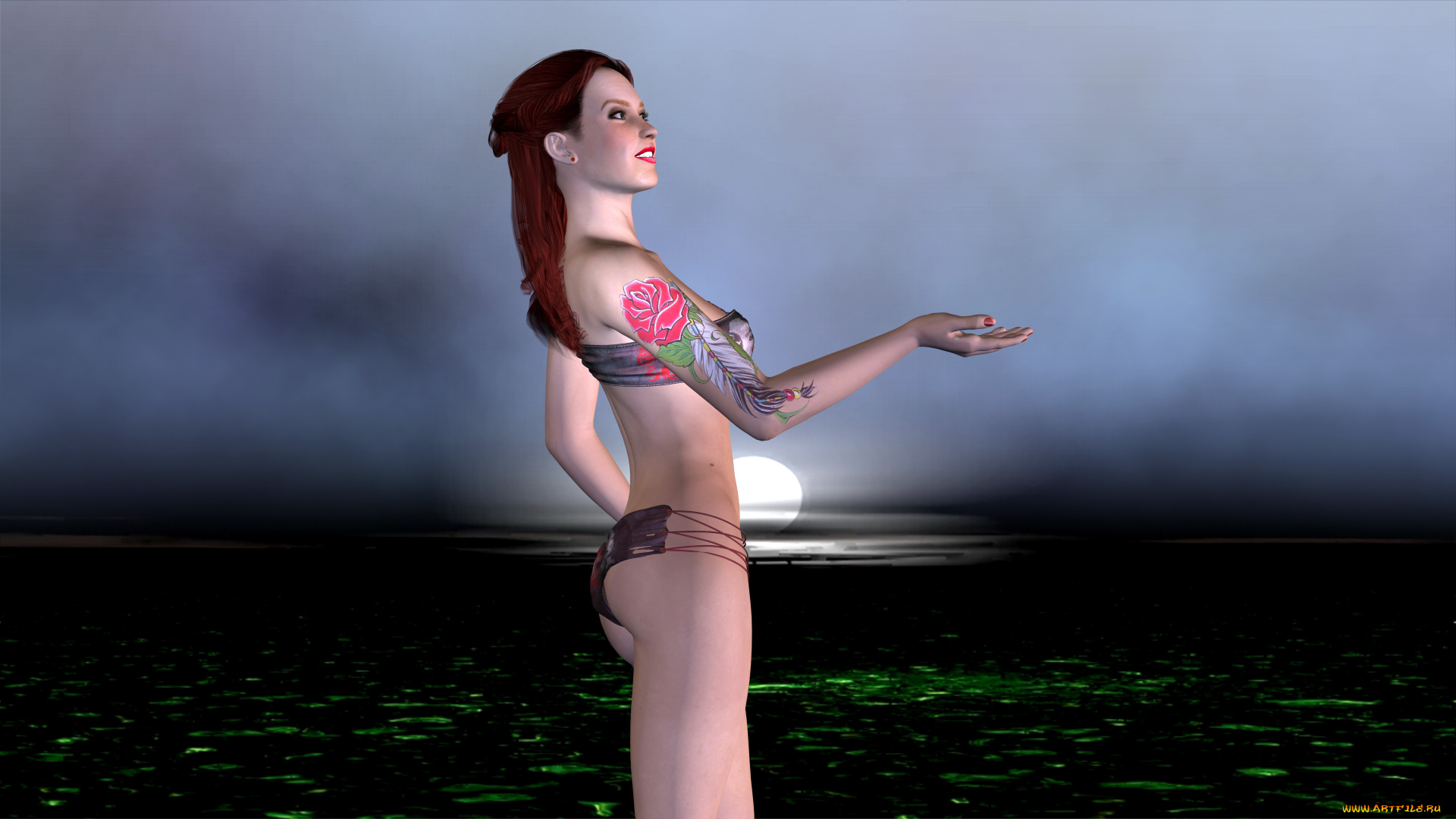 3д, графика, people, люди, взгляд, закат