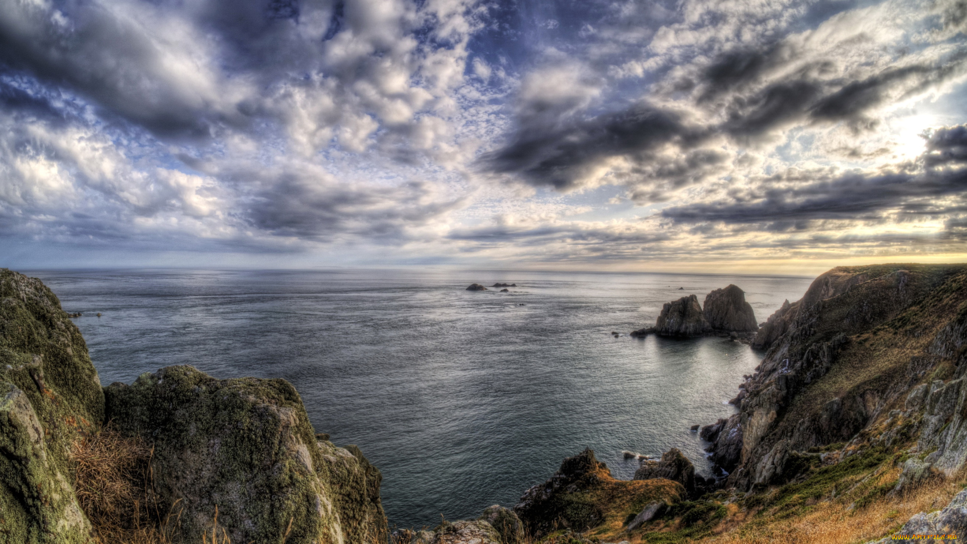 alderney, нормандские, острова, природа, побережье, облака, море