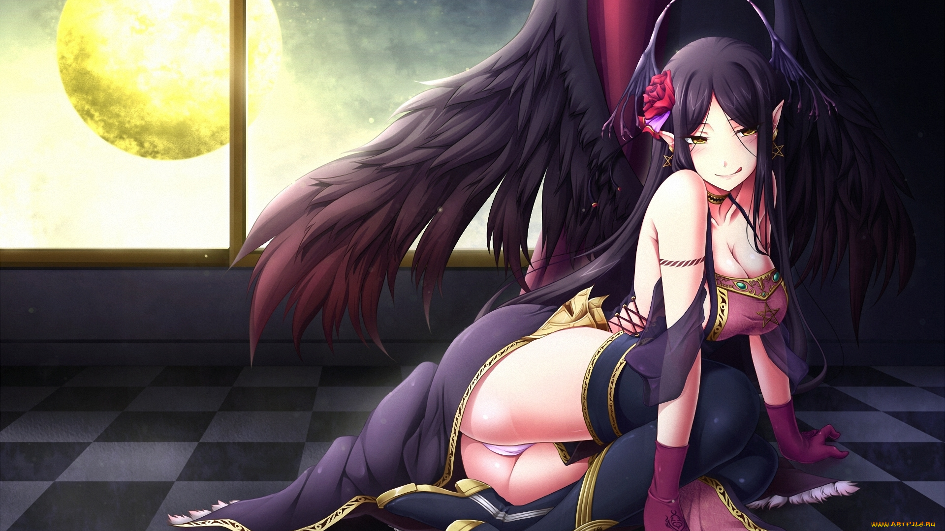 аниме, angels, demons, крылья, луна, девушка, сапоги