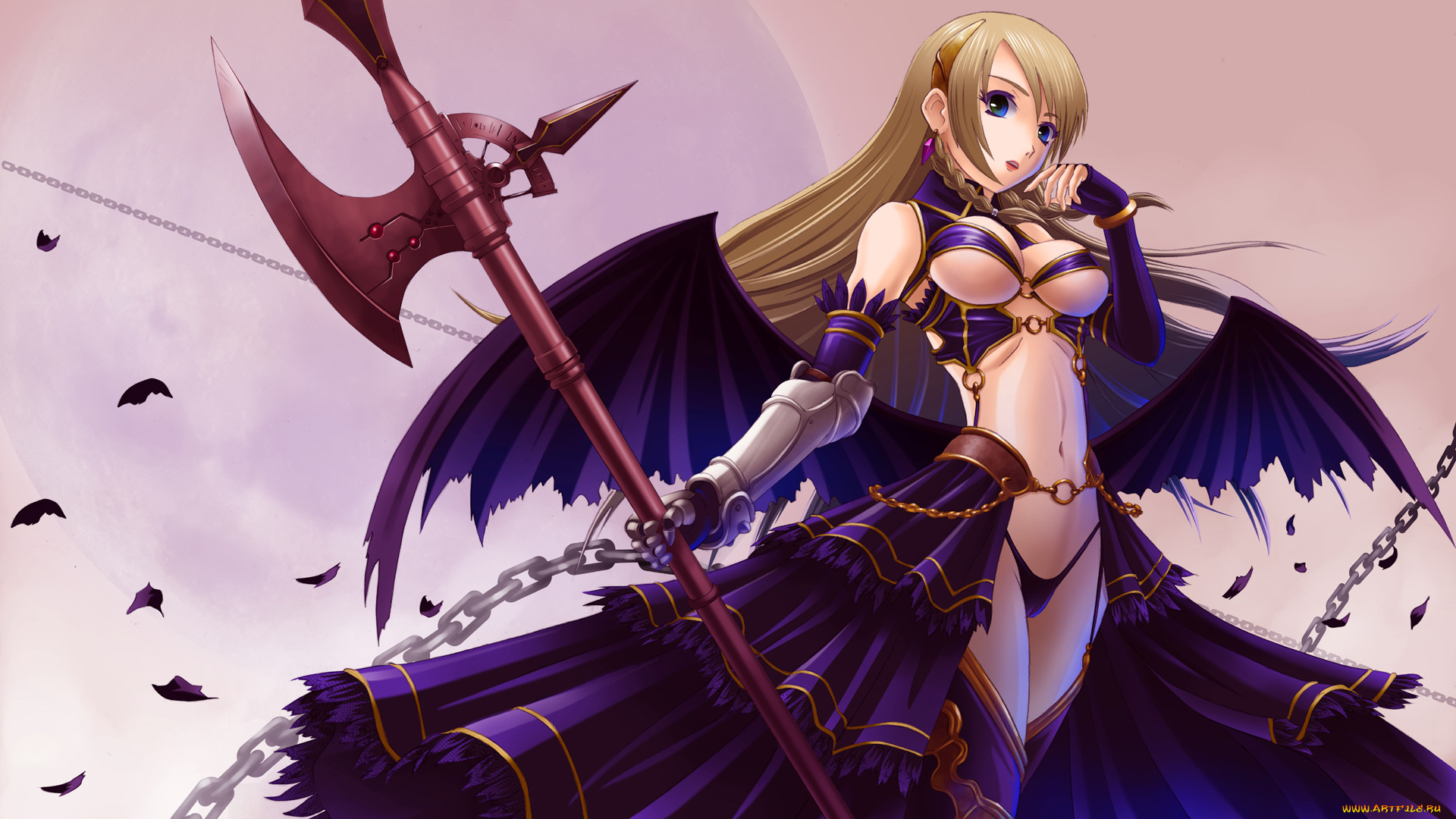 аниме, angels, demons, воительница, крылья, секира